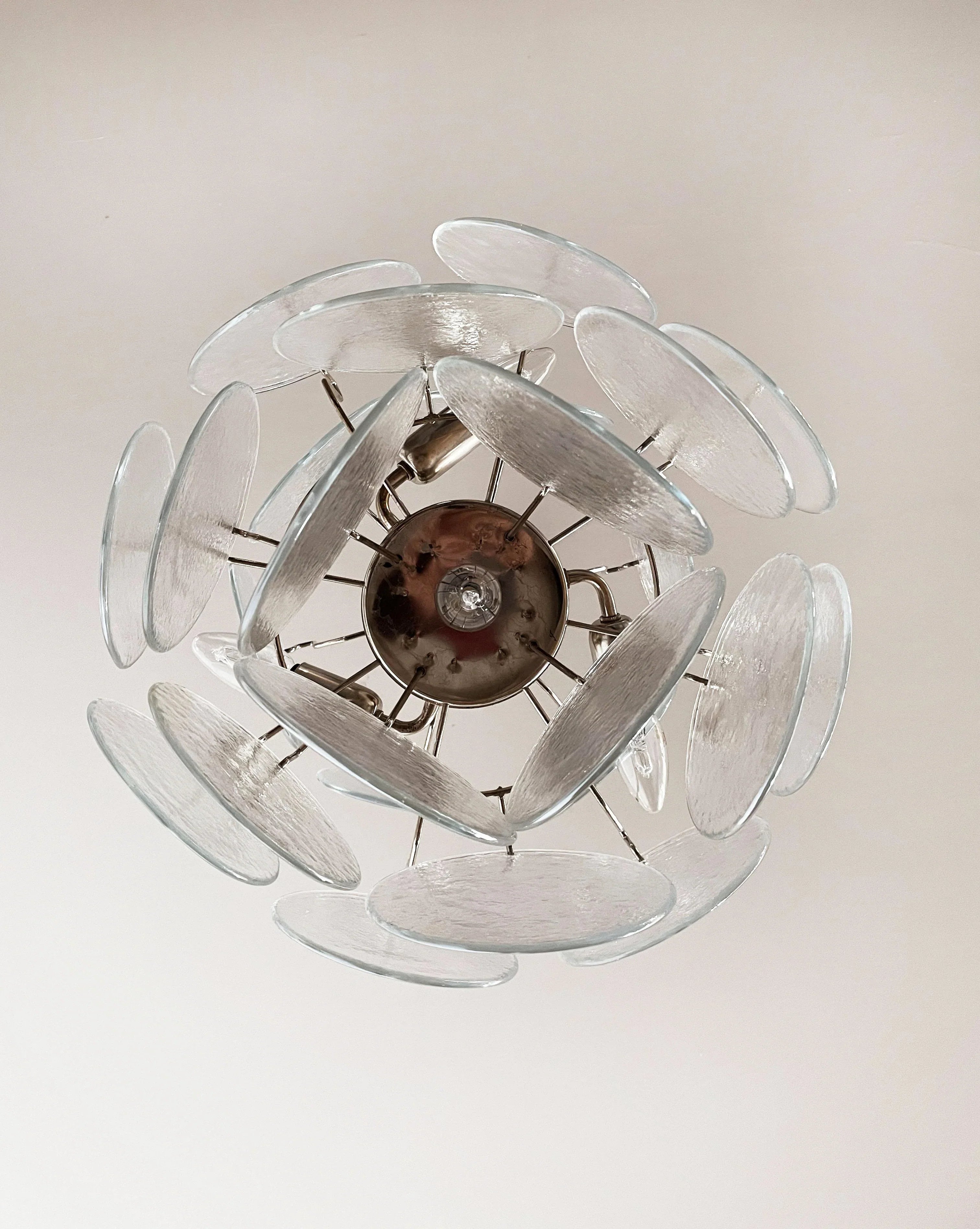 Vintage Murano Iridescent Glass Disks Chandelier 17.7"