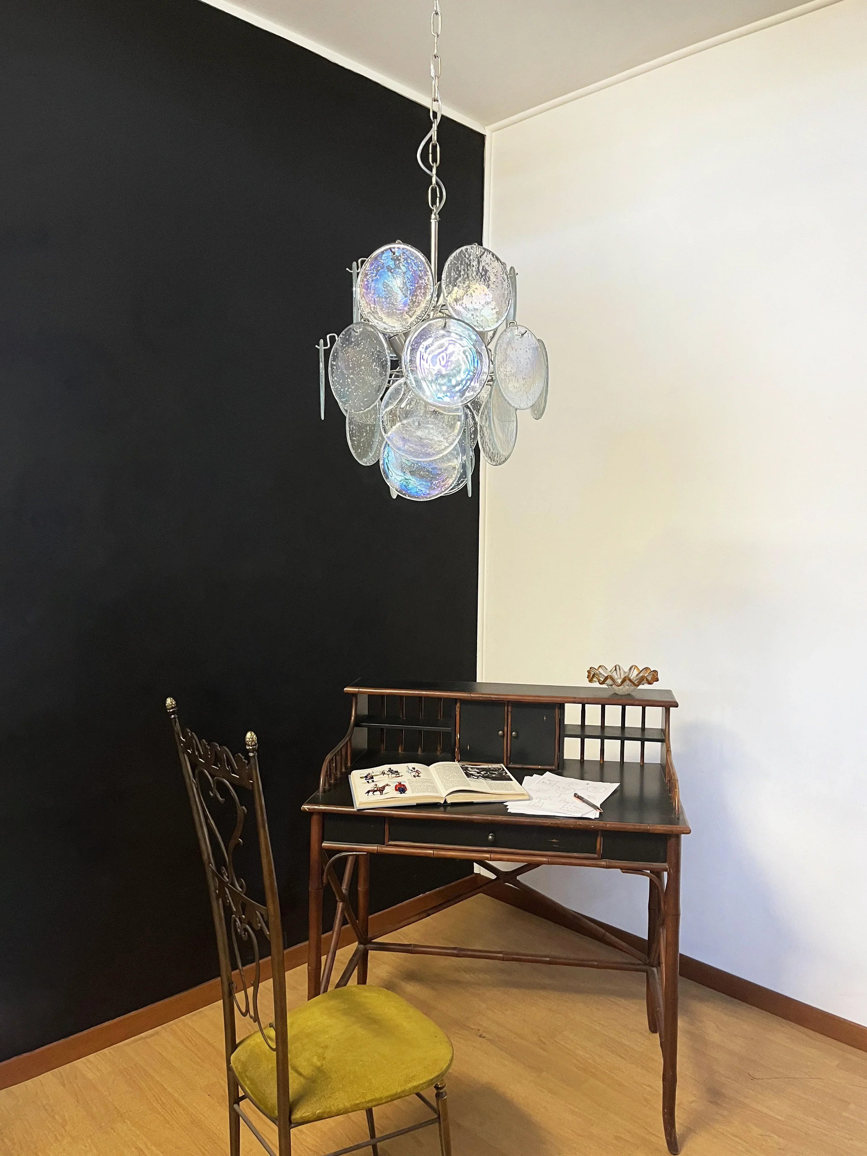 Vintage Murano Iridescent Glass Disks Chandelier 17.7"