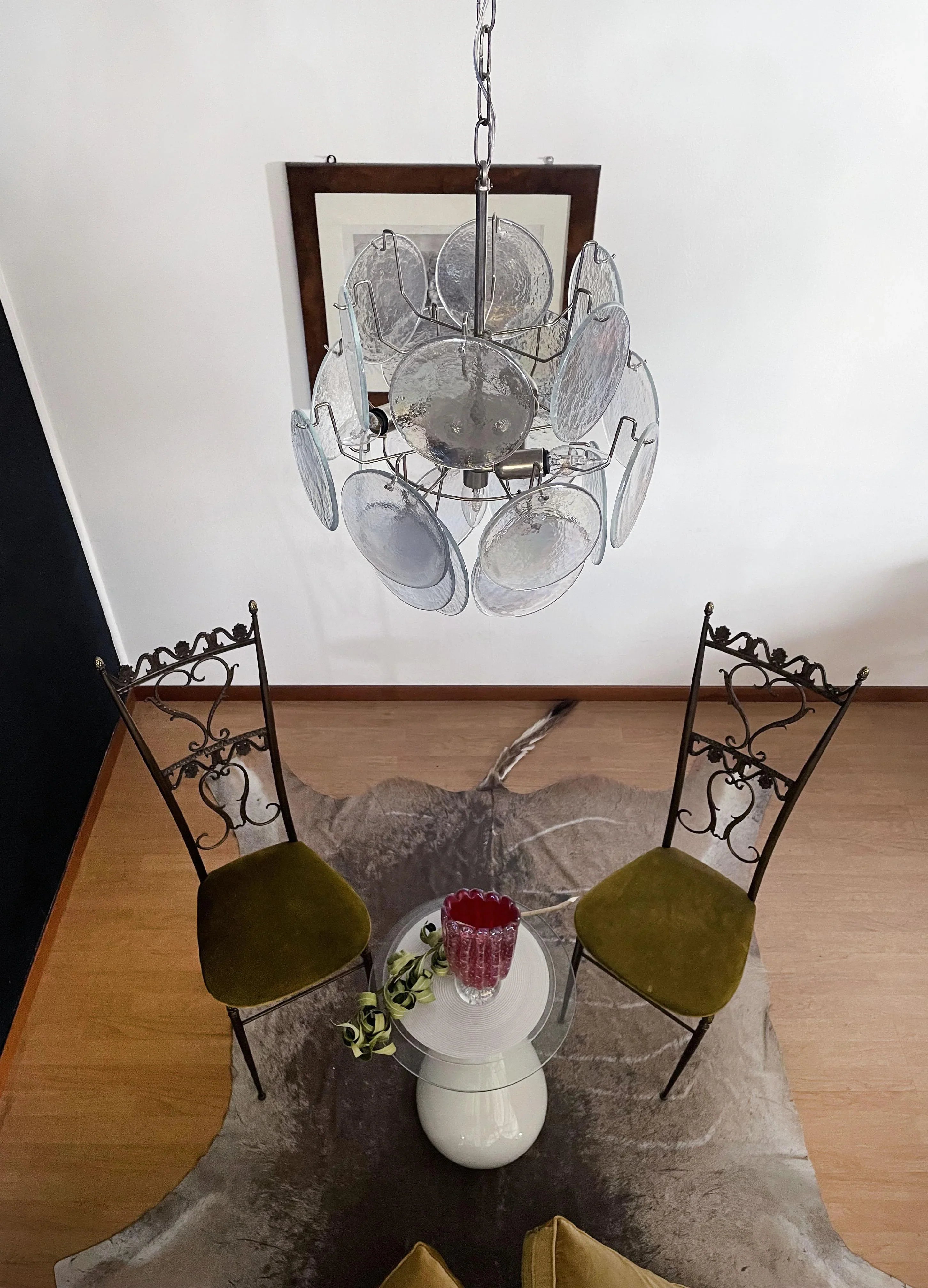 Vintage Murano Iridescent Glass Disks Chandelier 17.7"