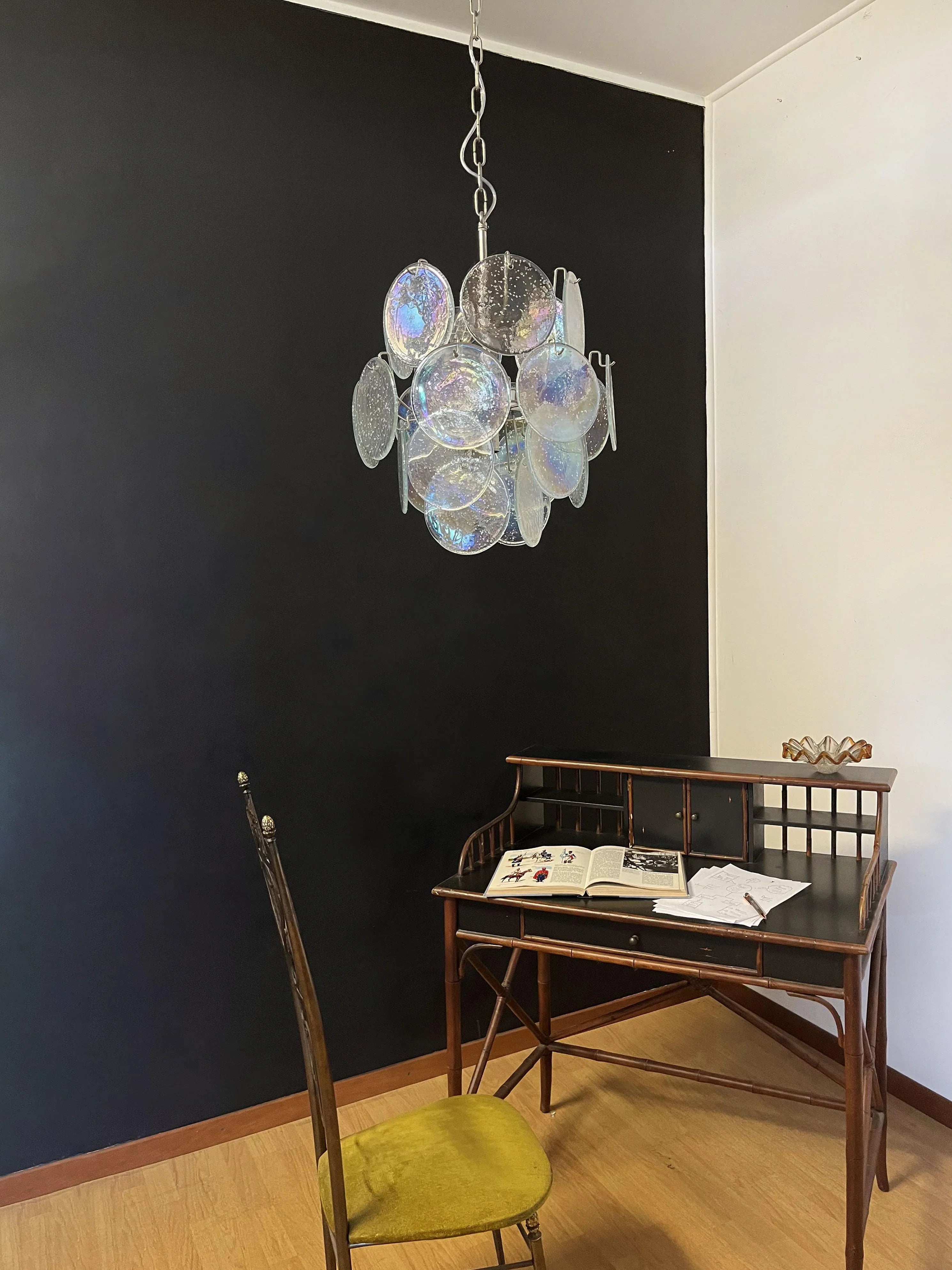 Vintage Murano Iridescent Glass Disks Chandelier 17.7"