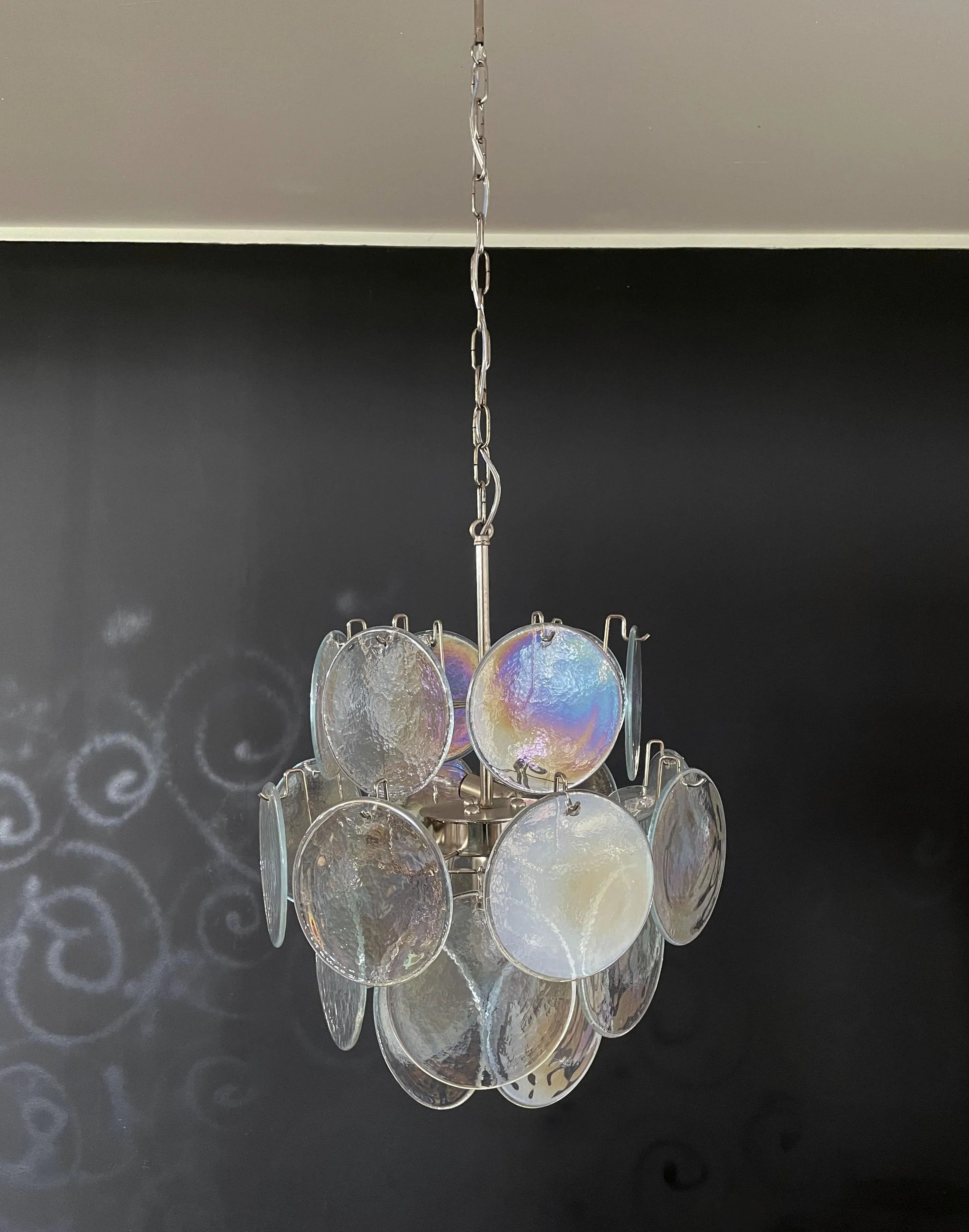 Vintage Murano Iridescent Glass Disks Chandelier 17.7"