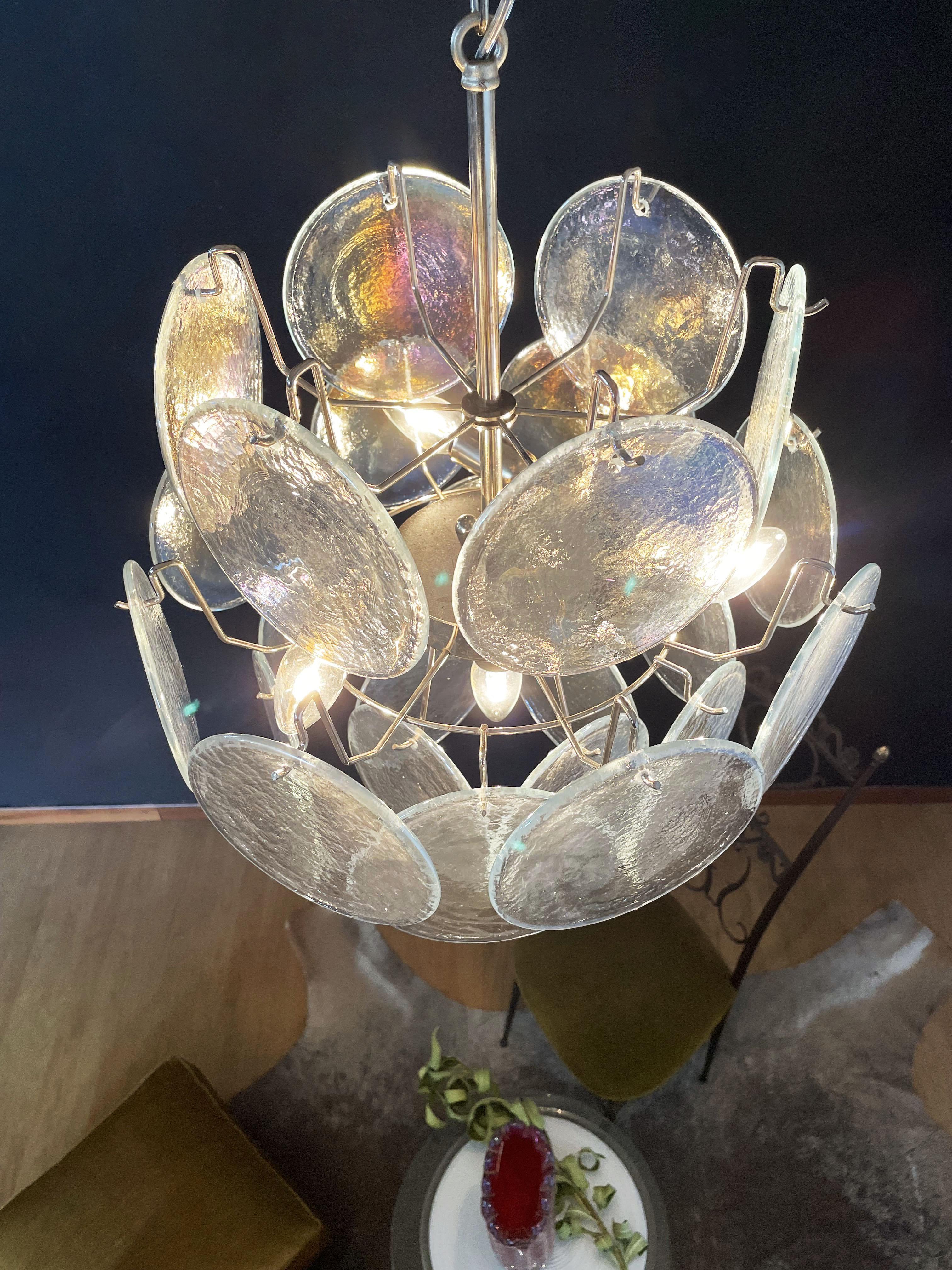 Vintage Murano Iridescent Glass Disks Chandelier 17.7"