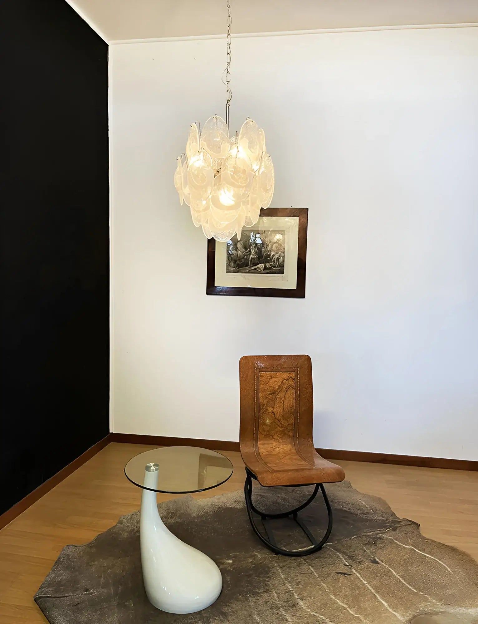 Vintage Murano Lattimo Glass White Chandelier