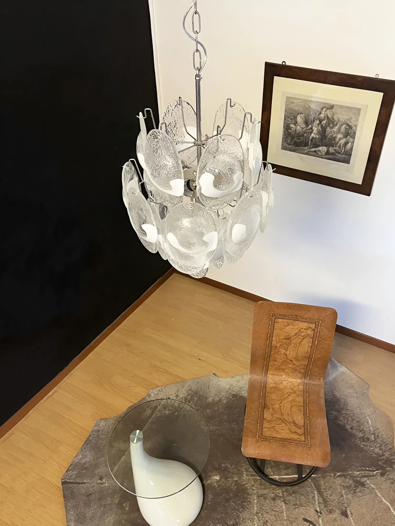 Vintage Murano Lattimo Glass White Chandelier