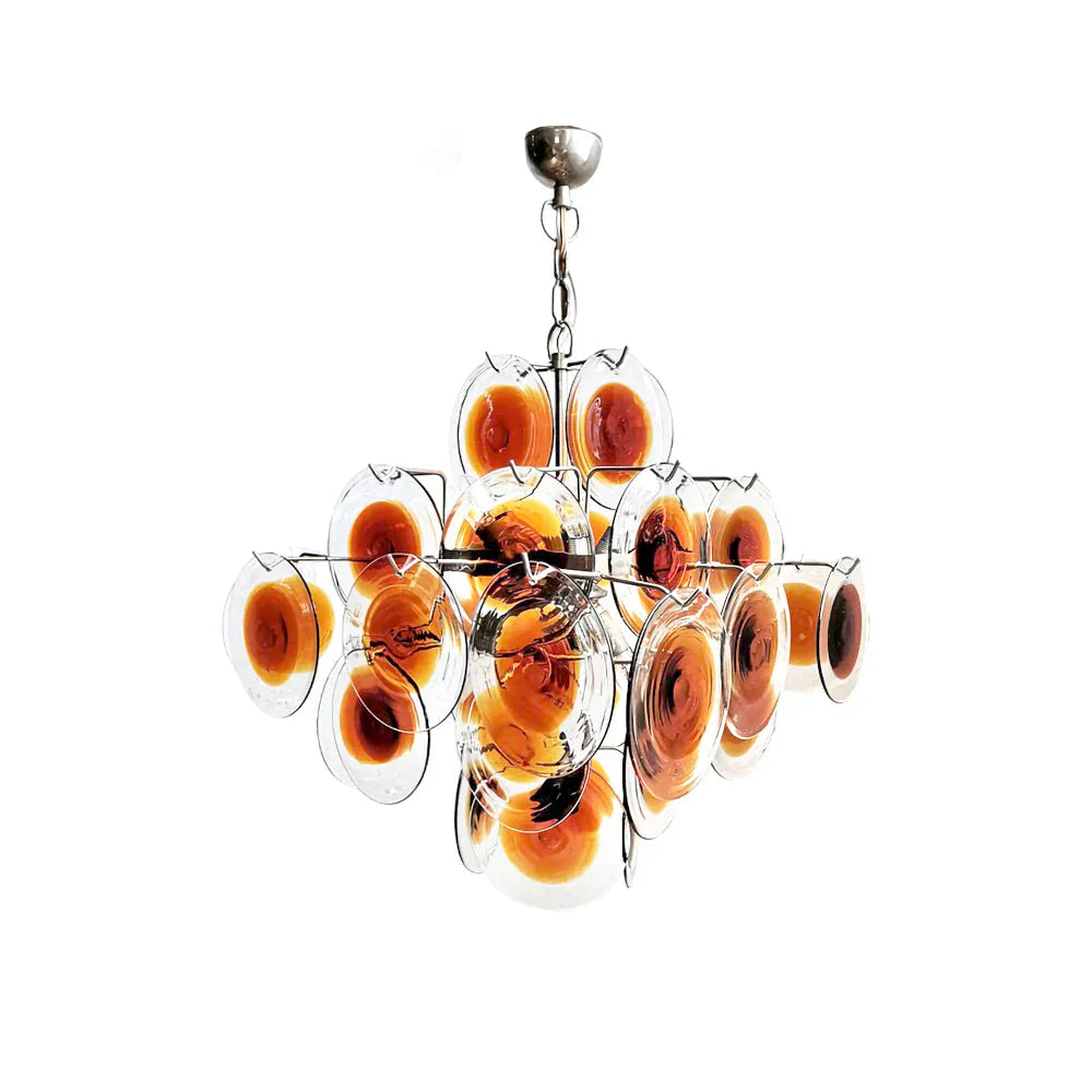 Vintage Murano Orange Brown Transparent Disc Chandelier 25.6"
