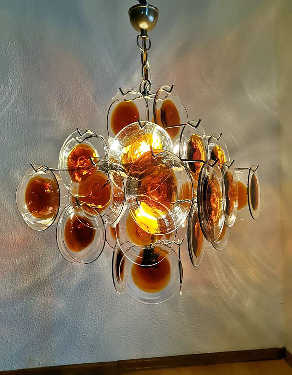 Vintage Murano Orange Brown Transparent Disc Chandelier 25.6"