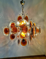 Vintage Murano Orange Brown Transparent Disc Chandelier 25.6"