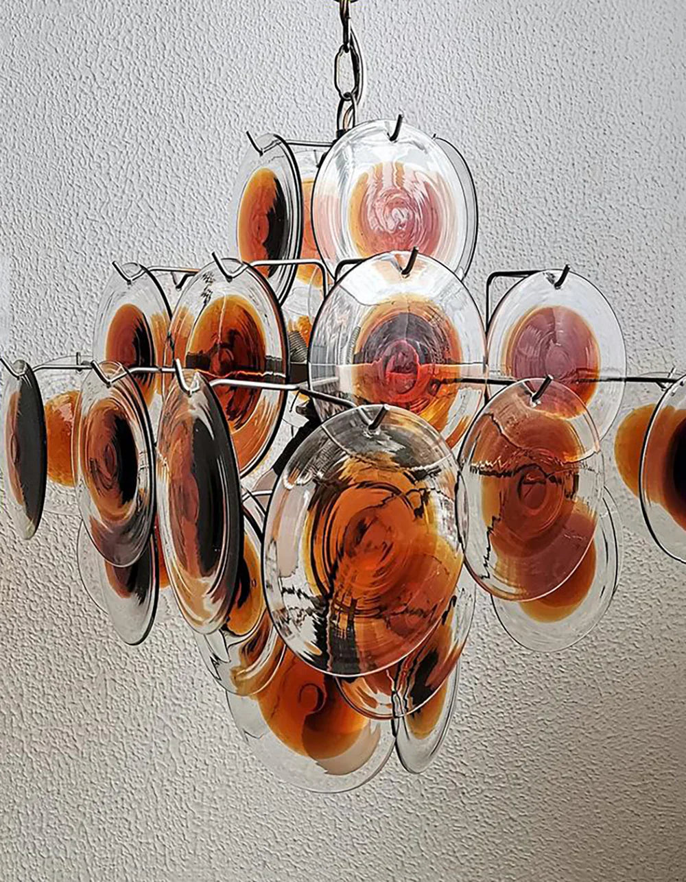 Vintage Murano Orange Brown Transparent Disc Chandelier 25.6"