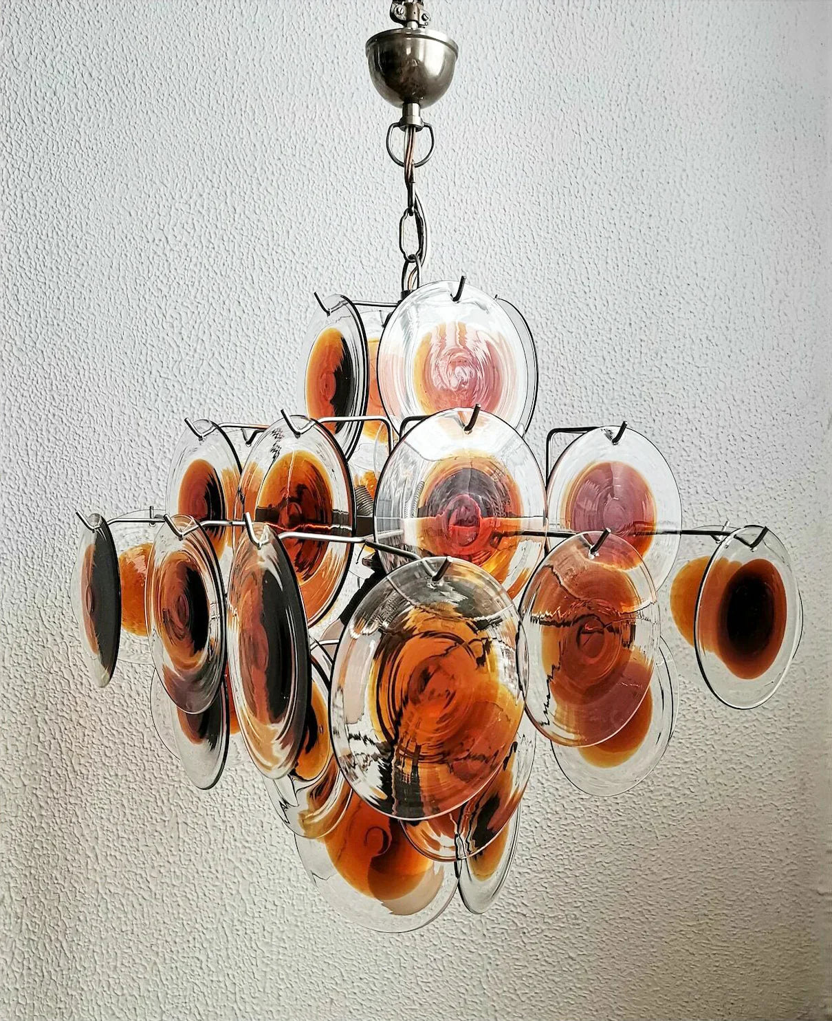 Vintage Murano Orange Brown Transparent Disc Chandelier 25.6"