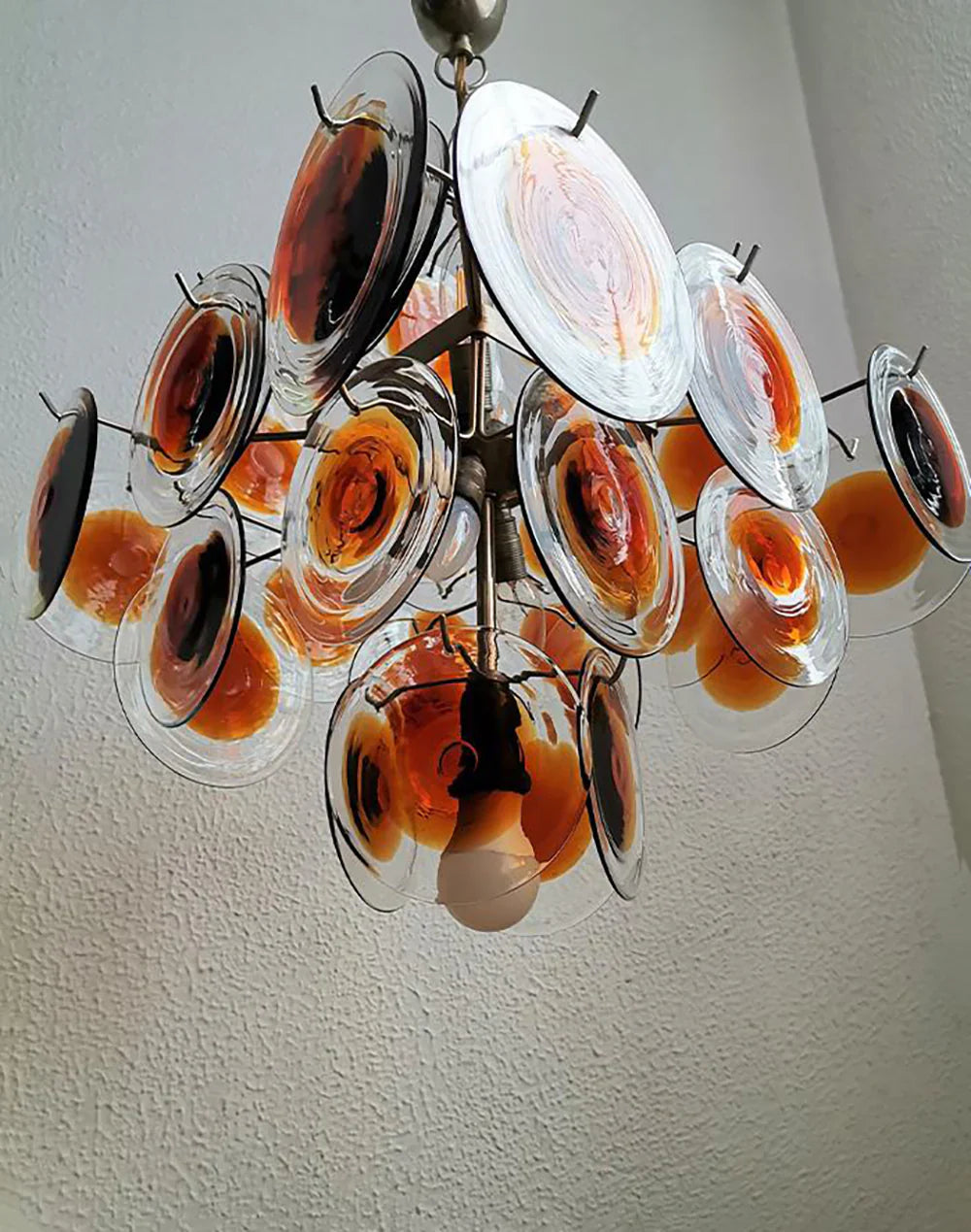 Vintage Murano Orange Brown Transparent Disc Chandelier 25.6"