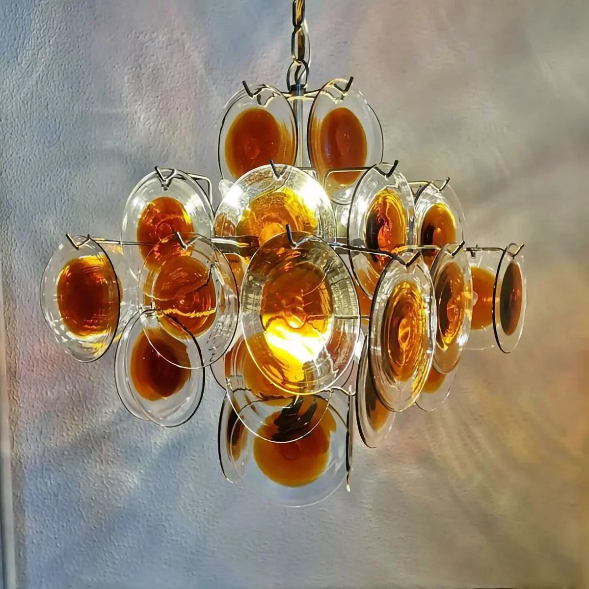 Vintage Murano Orange Brown Transparent Disc Chandelier 25.6"