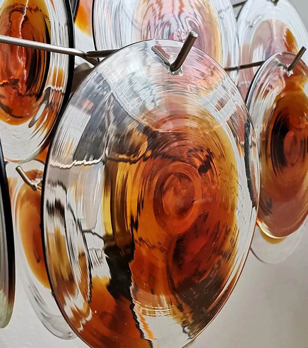 Vintage Murano Orange Brown Transparent Disc Chandelier 25.6"