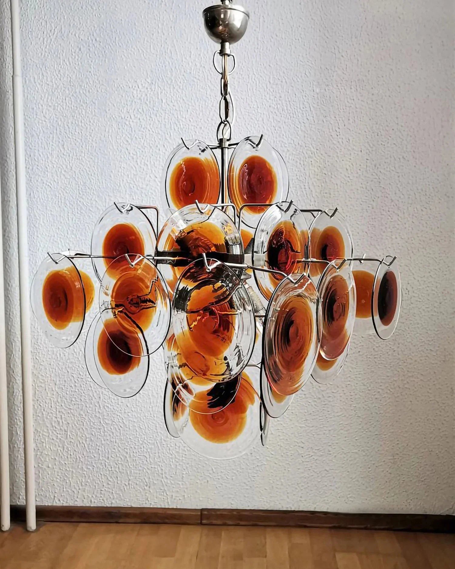 Vintage Murano Orange Brown Transparent Disc Chandelier 25.6"