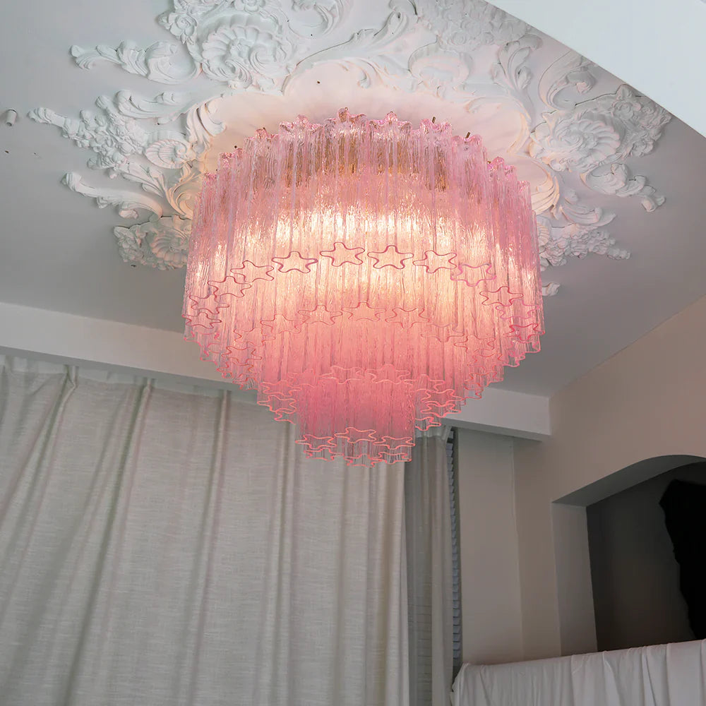 Vintage Murano Pink Glass Ceiling Light 25.6"