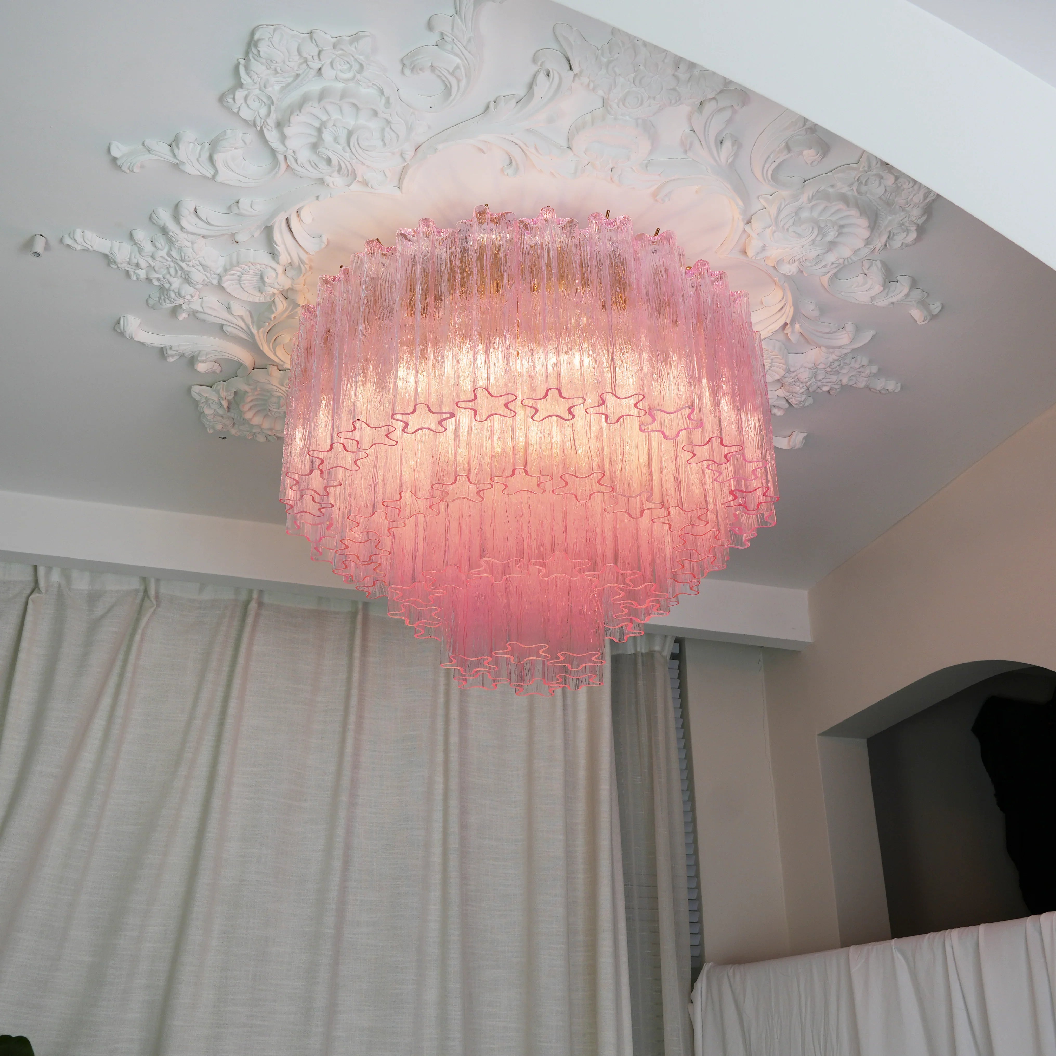 Vintage Murano Pink Glass Ceiling Light 25.6"