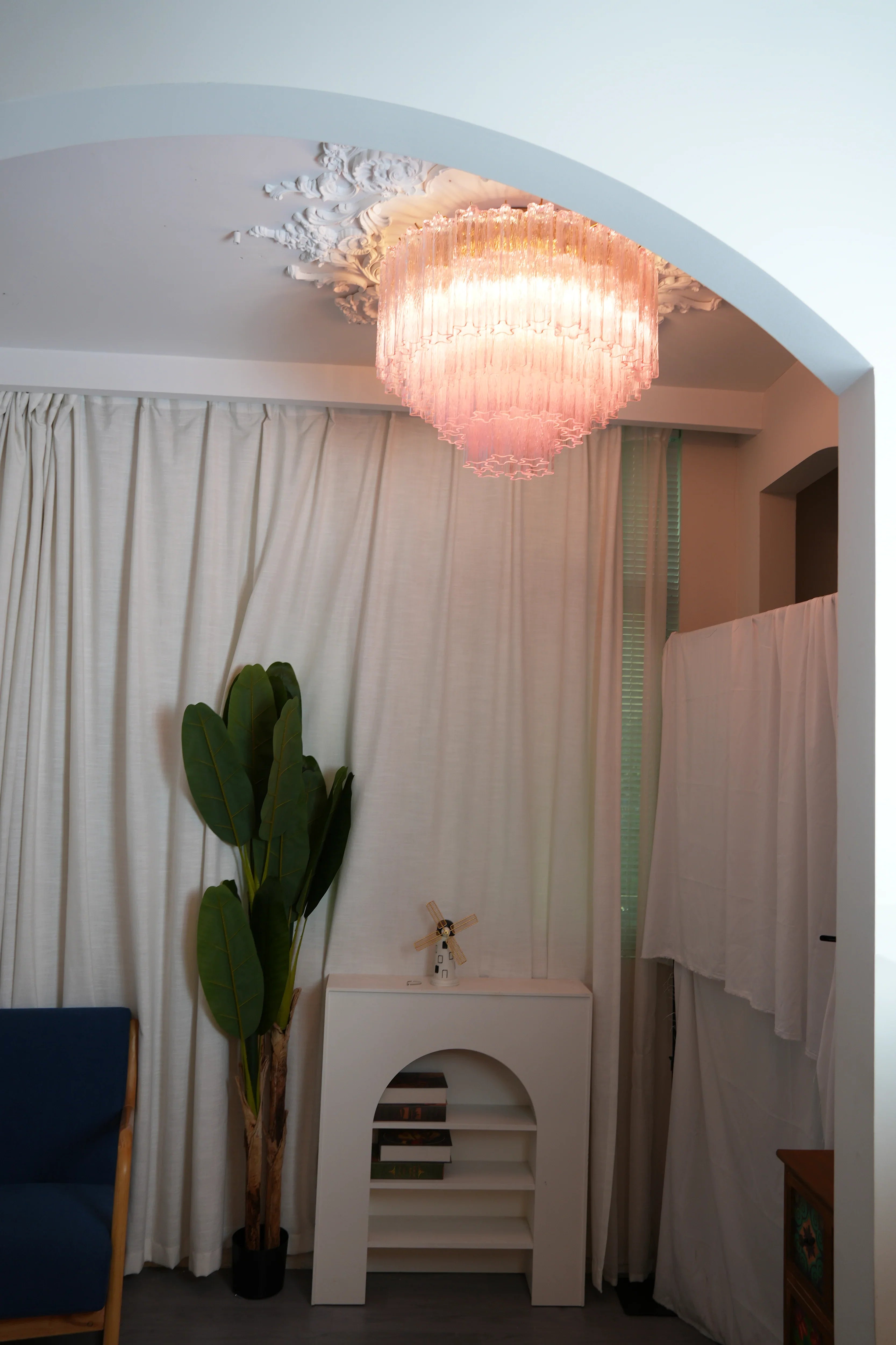 Vintage Murano Pink Glass Ceiling Light 25.6"