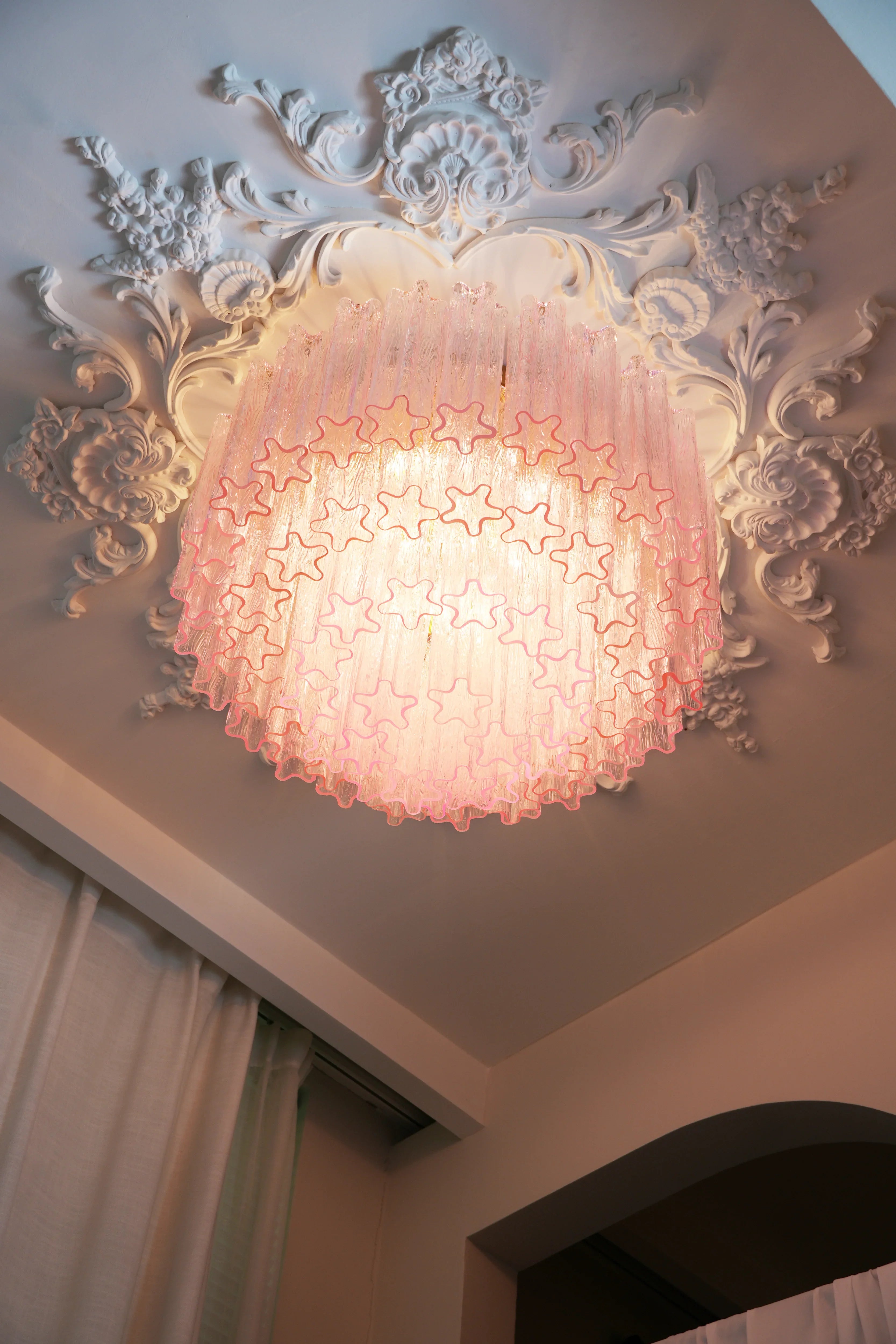 Vintage Murano Pink Glass Ceiling Light 25.6"