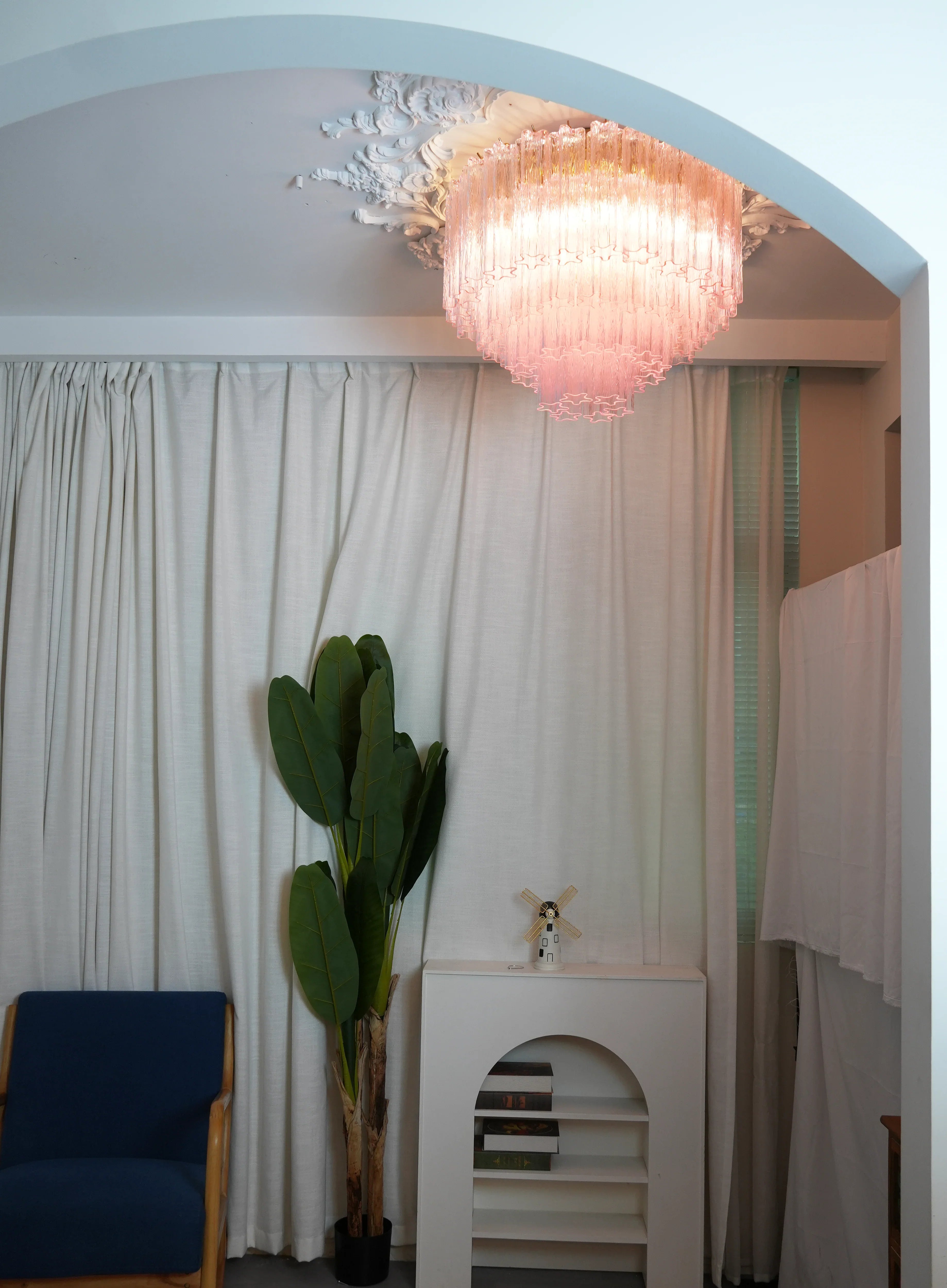 Vintage Murano Pink Glass Ceiling Light 25.6"