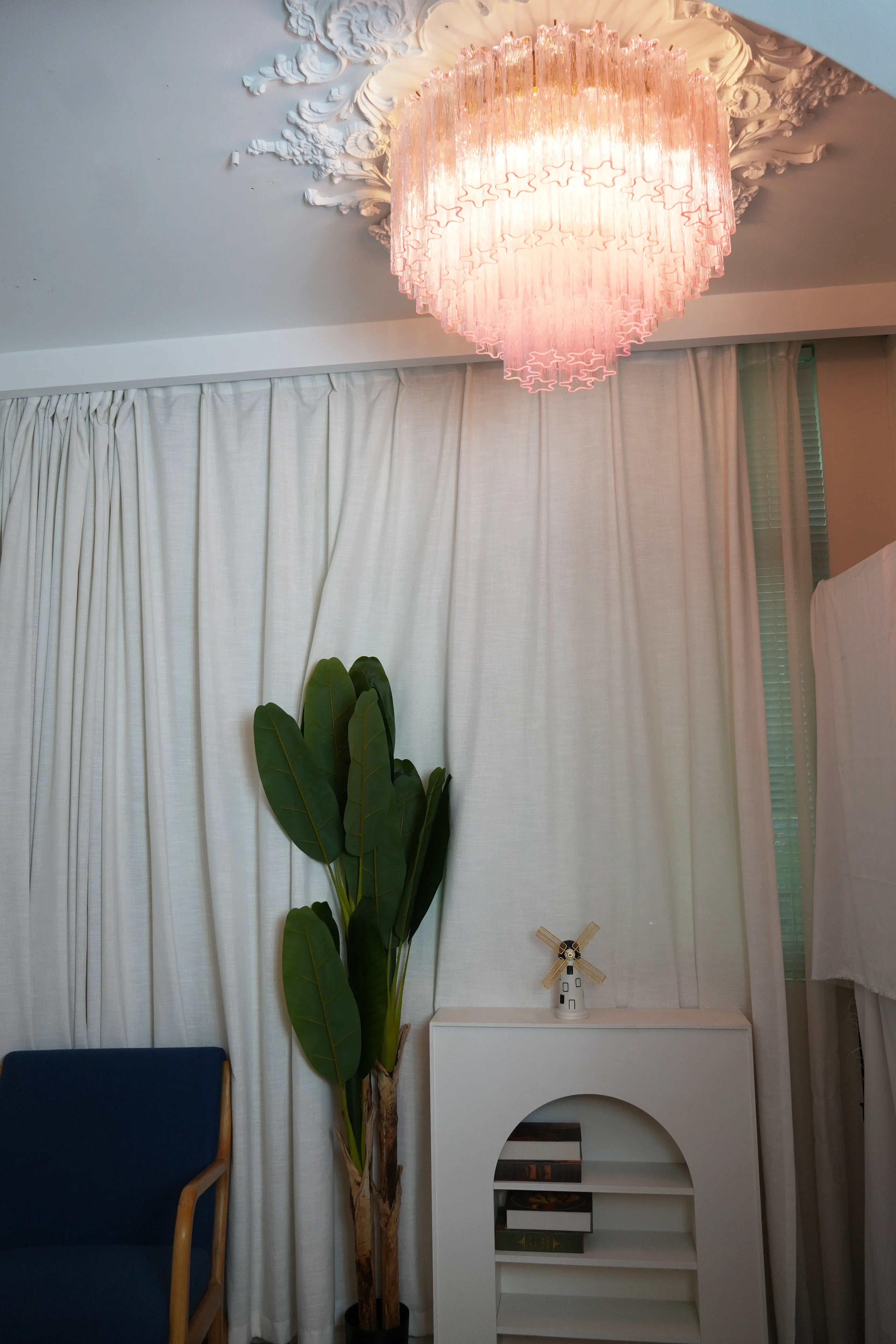 Vintage Murano Pink Glass Ceiling Light 25.6"