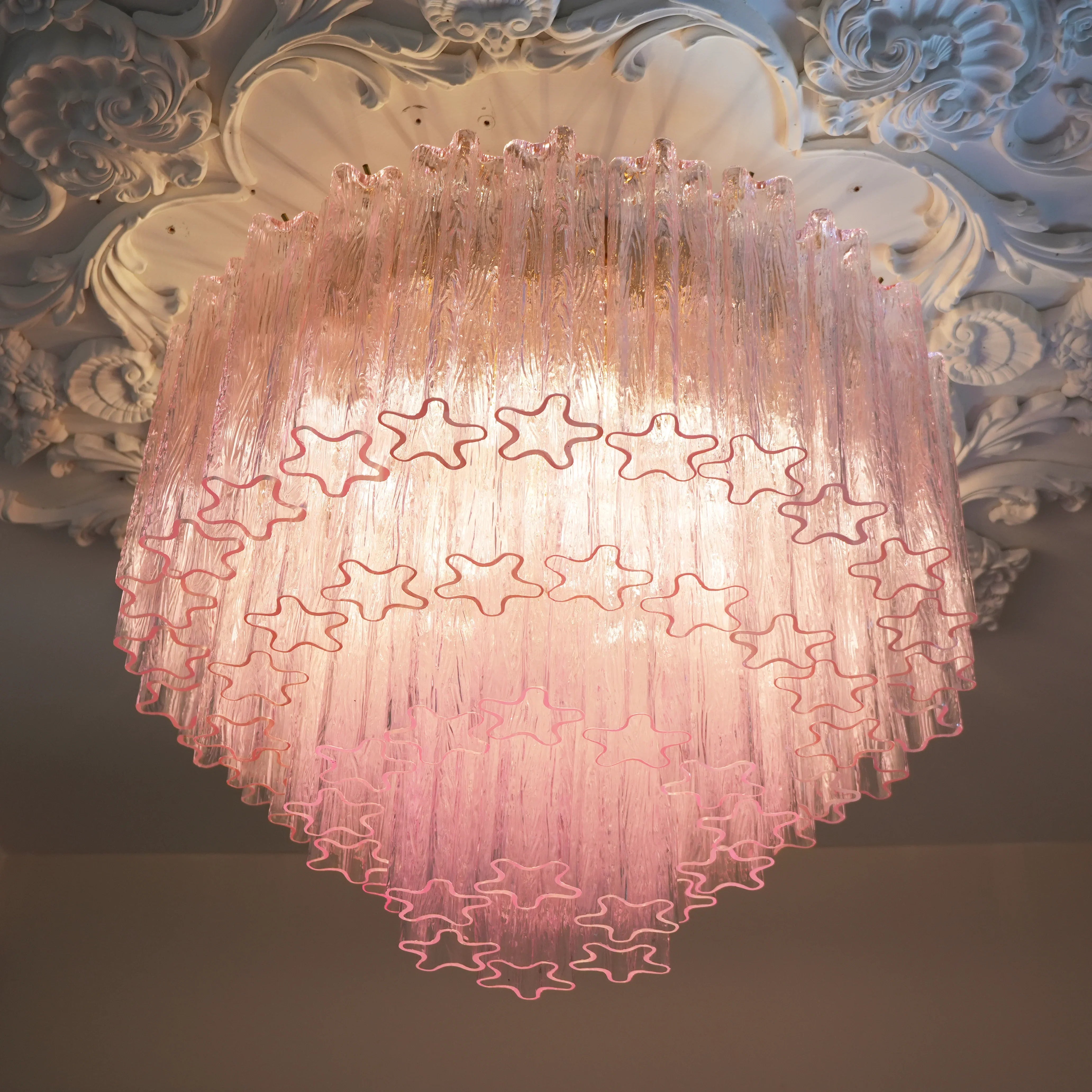 Vintage Murano Pink Glass Ceiling Light 25.6"