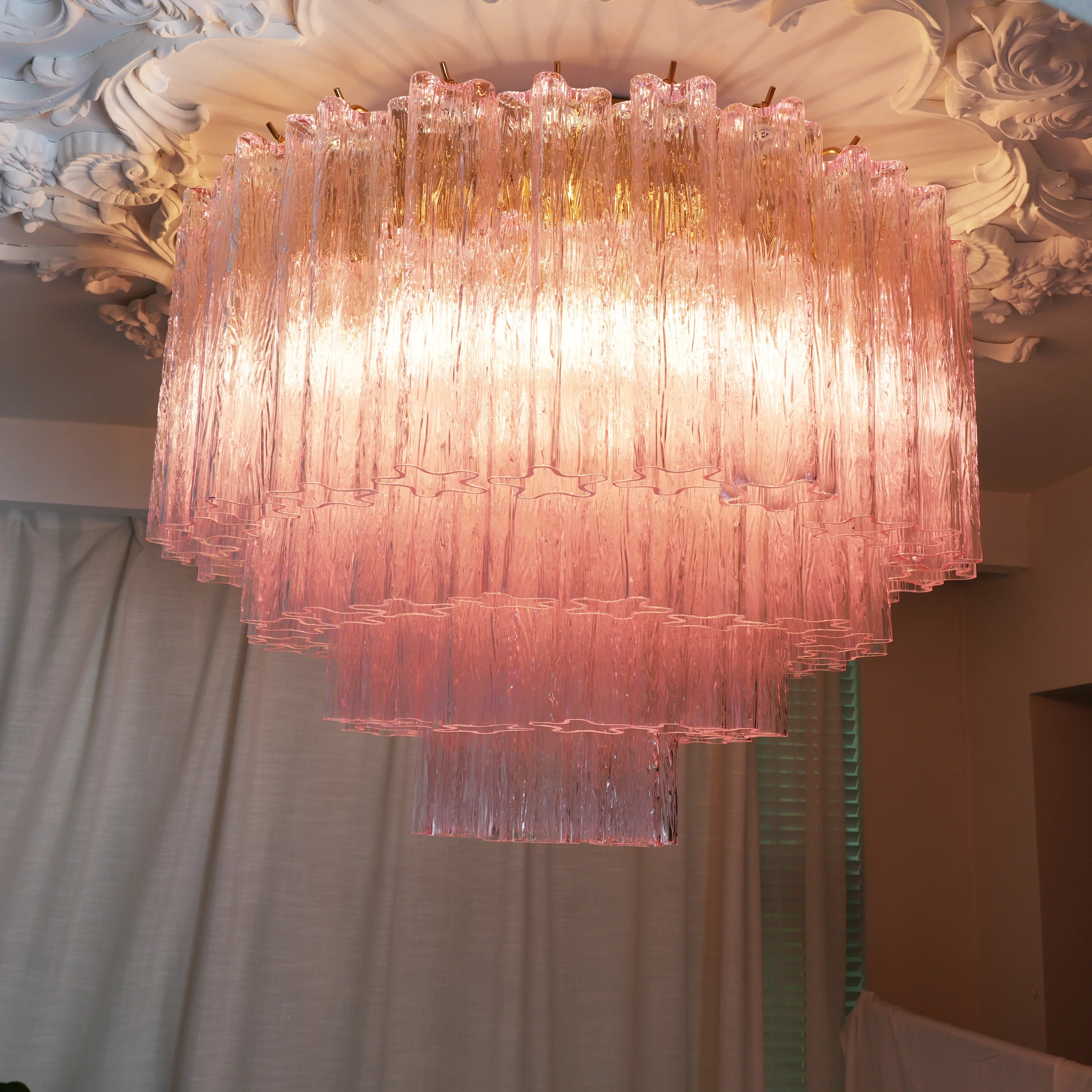 Vintage Murano Pink Glass Ceiling Light 25.6"