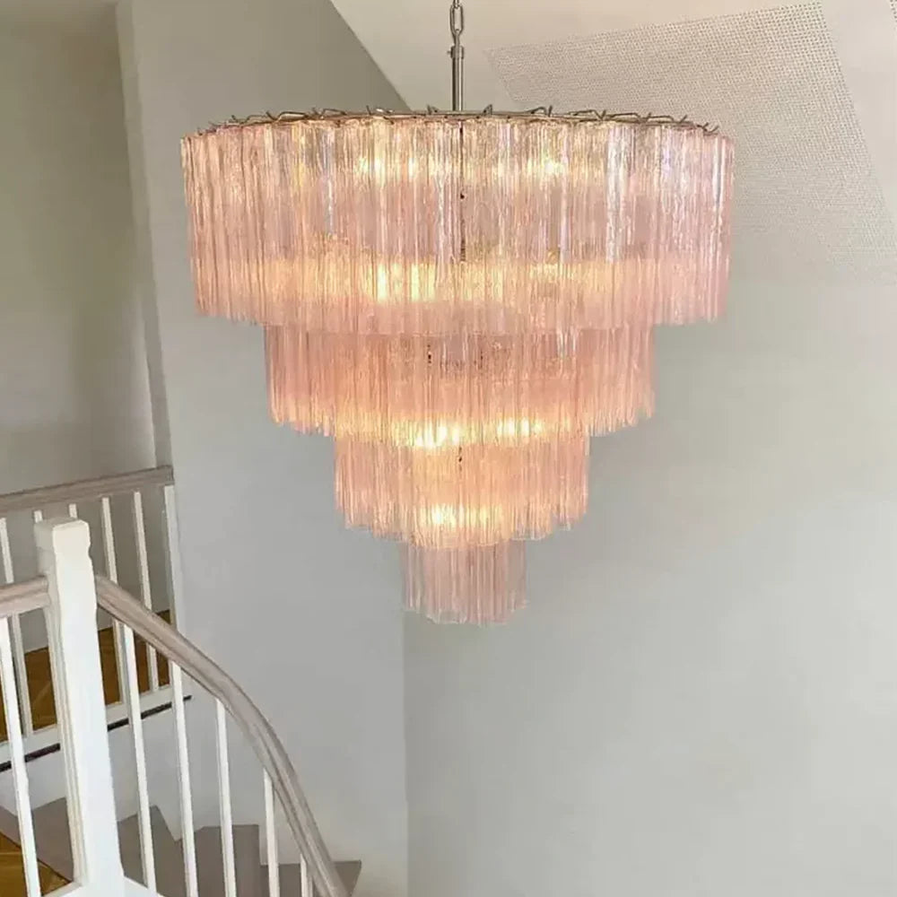 Vintage Murano Pink Glass Chandelier 33.5"
