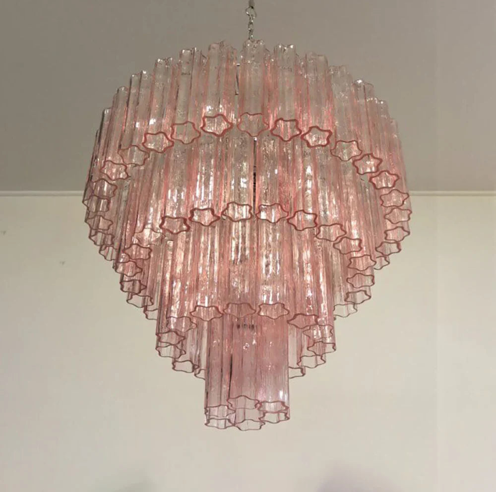 Vintage Murano Pink Glass Chandelier 33.5"