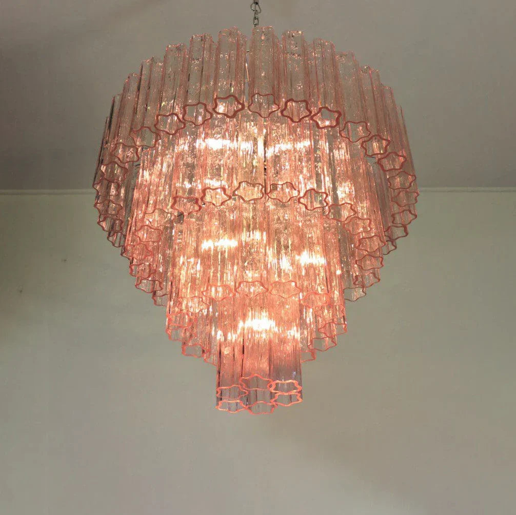 Vintage Murano Pink Glass Chandelier 33.5"