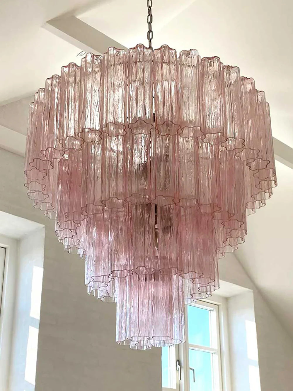 Vintage Murano Pink Glass Chandelier 33.5"