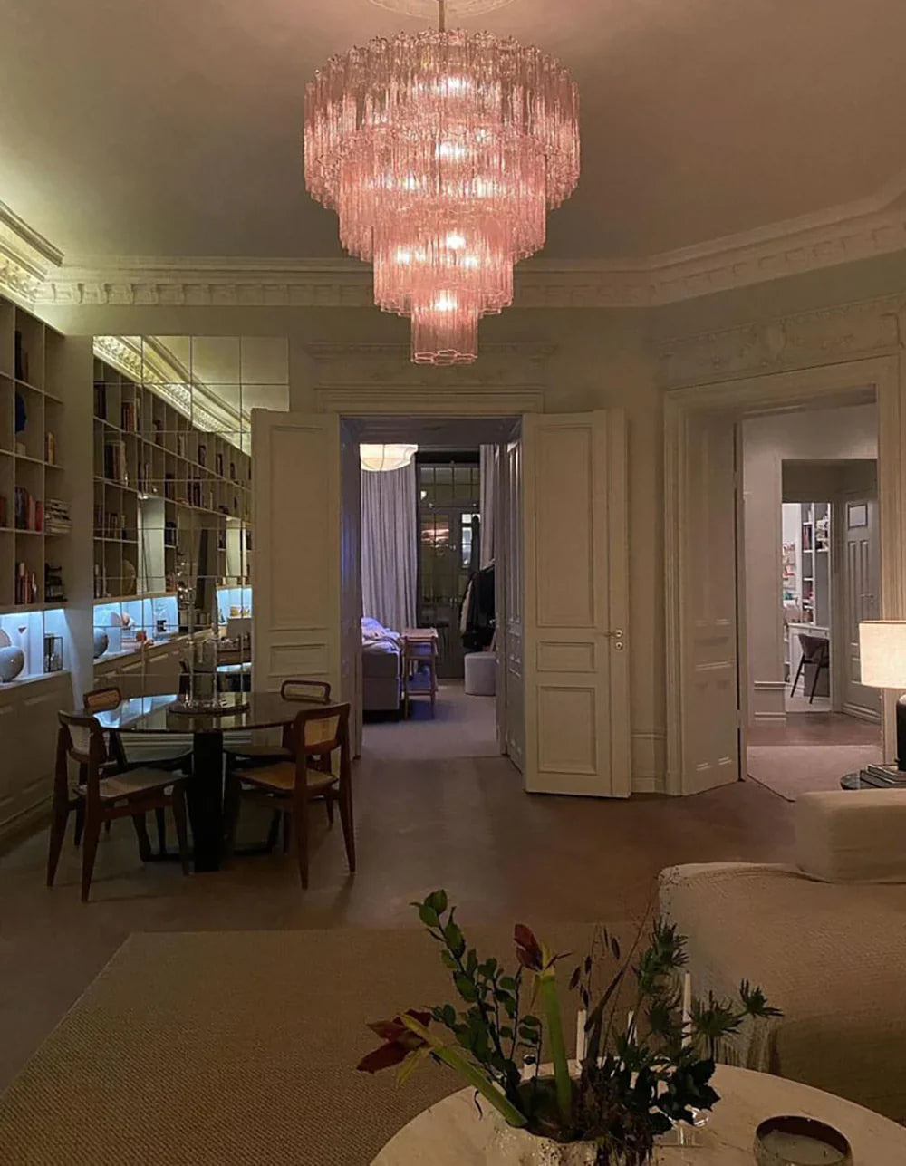 Vintage Murano Pink Glass Chandelier 33.5"