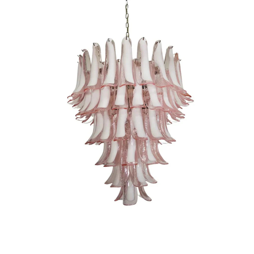 Vintage Murano Pink Glass Petals Chandelier 31.5"