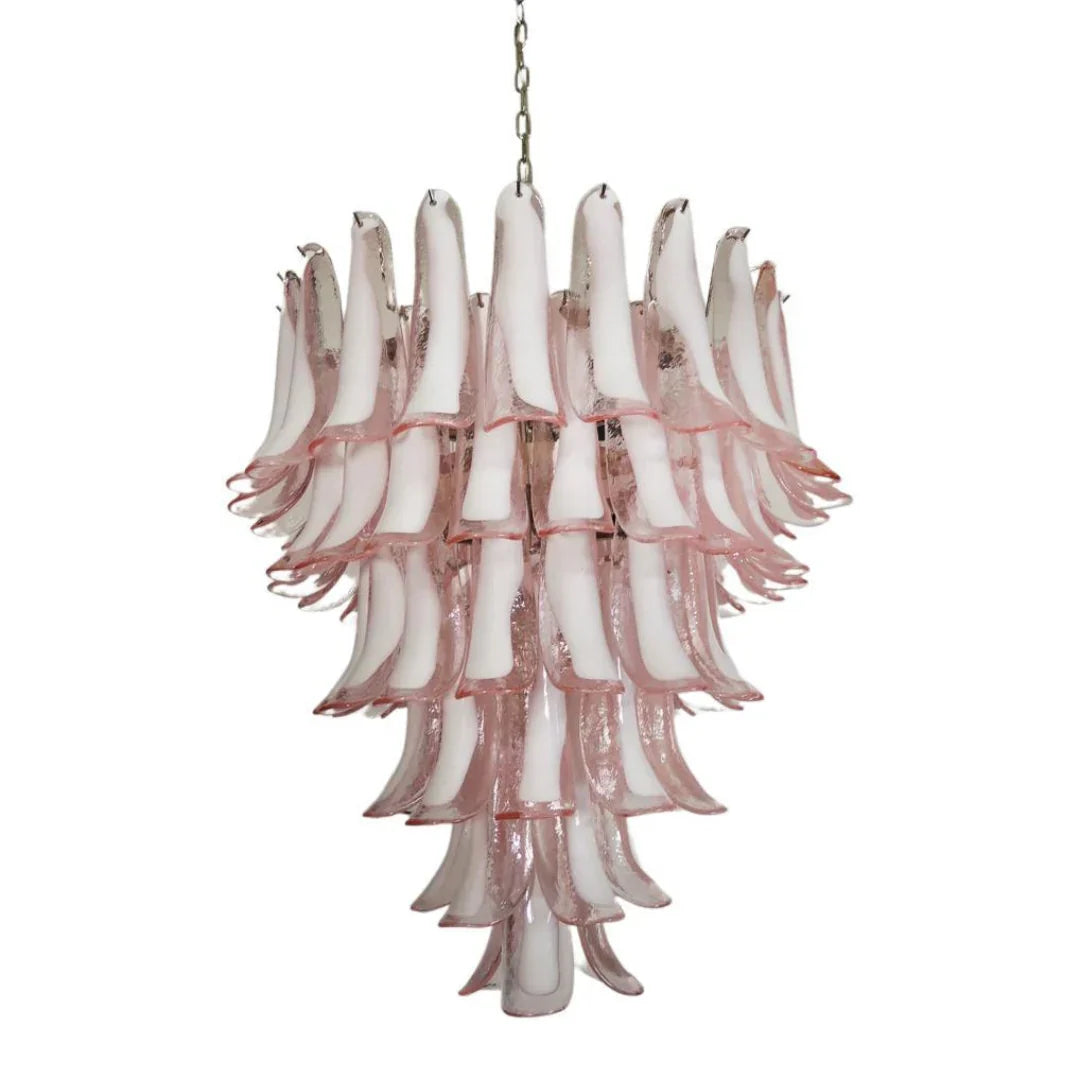 Vintage Murano Pink Glass Petals Chandelier 31.5"