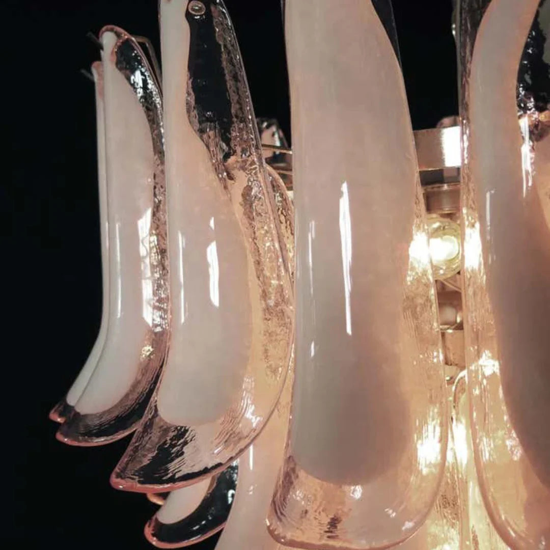 Vintage Murano Pink Glass Petals Chandelier 31.5"