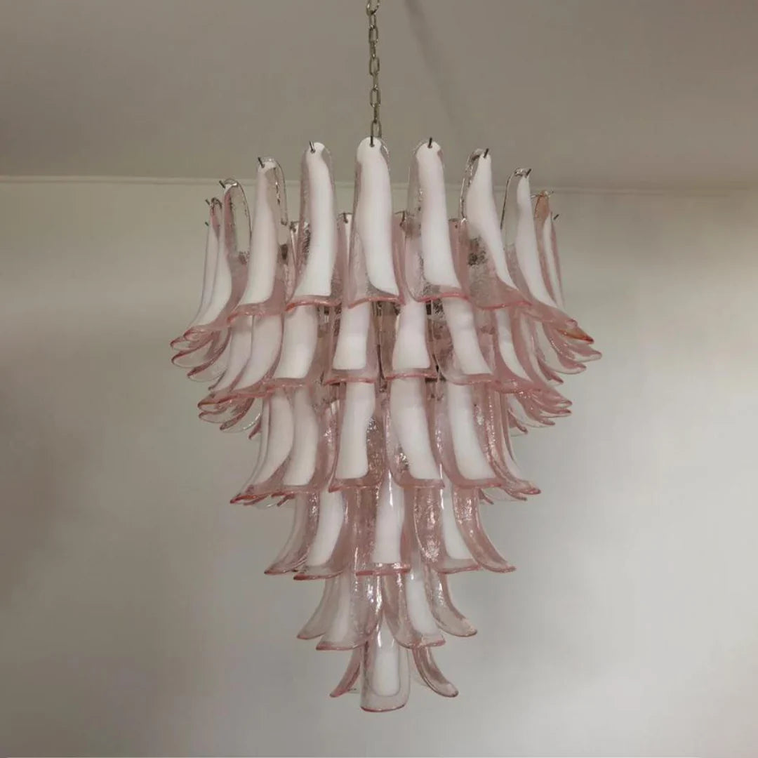 Vintage Murano Pink Glass Petals Chandelier 31.5"