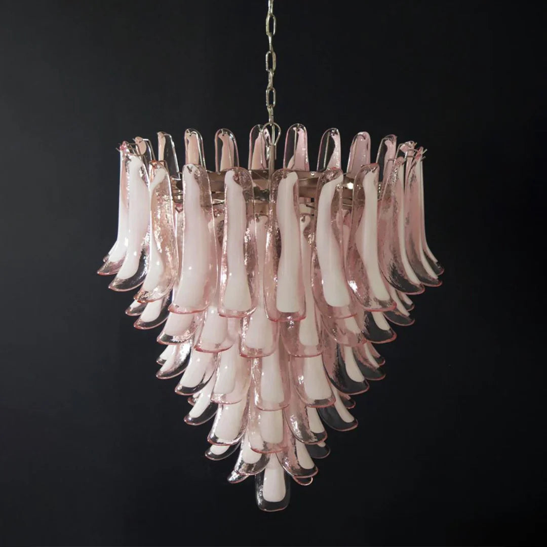 Vintage Murano Pink Glass Petals Chandelier 31.5"