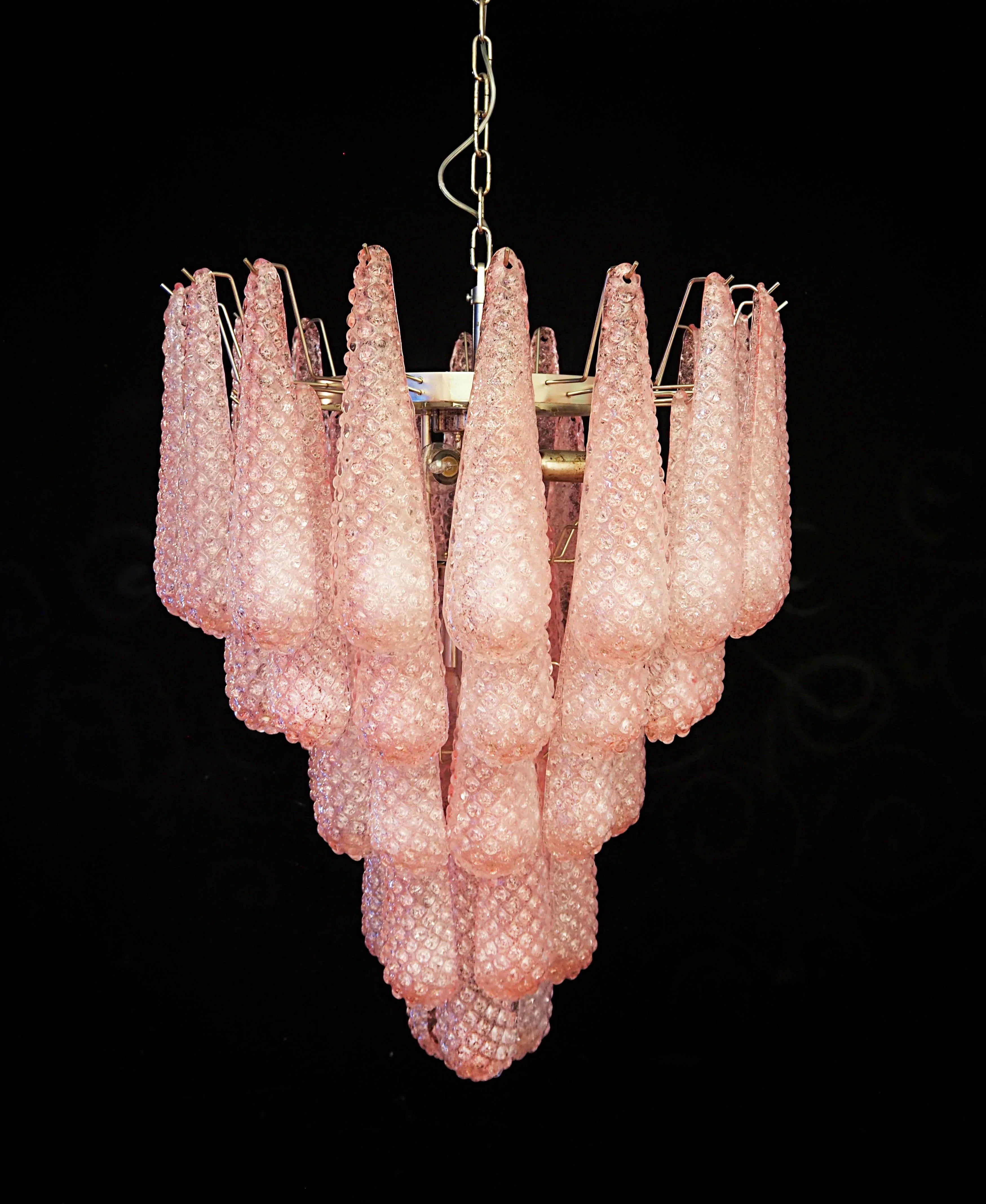 Vintage Murano Pink Petals Drop Glass Chandelier