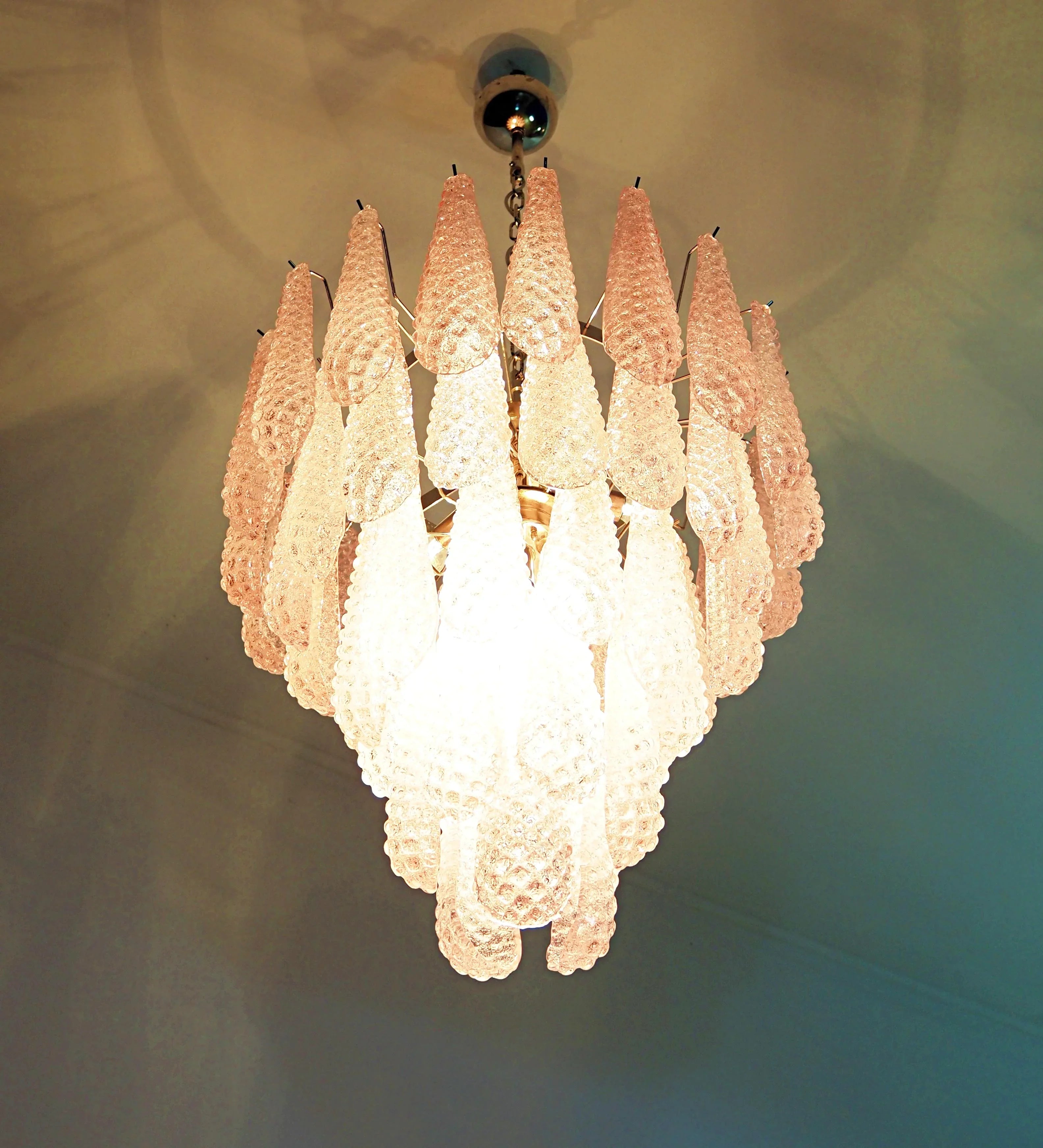 Vintage Murano Pink Petals Drop Glass Chandelier