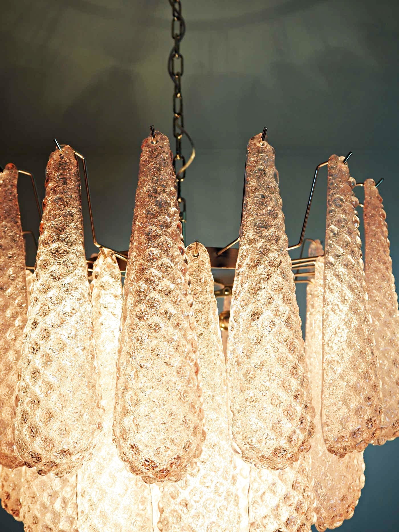 Vintage Murano Pink Petals Drop Glass Chandelier