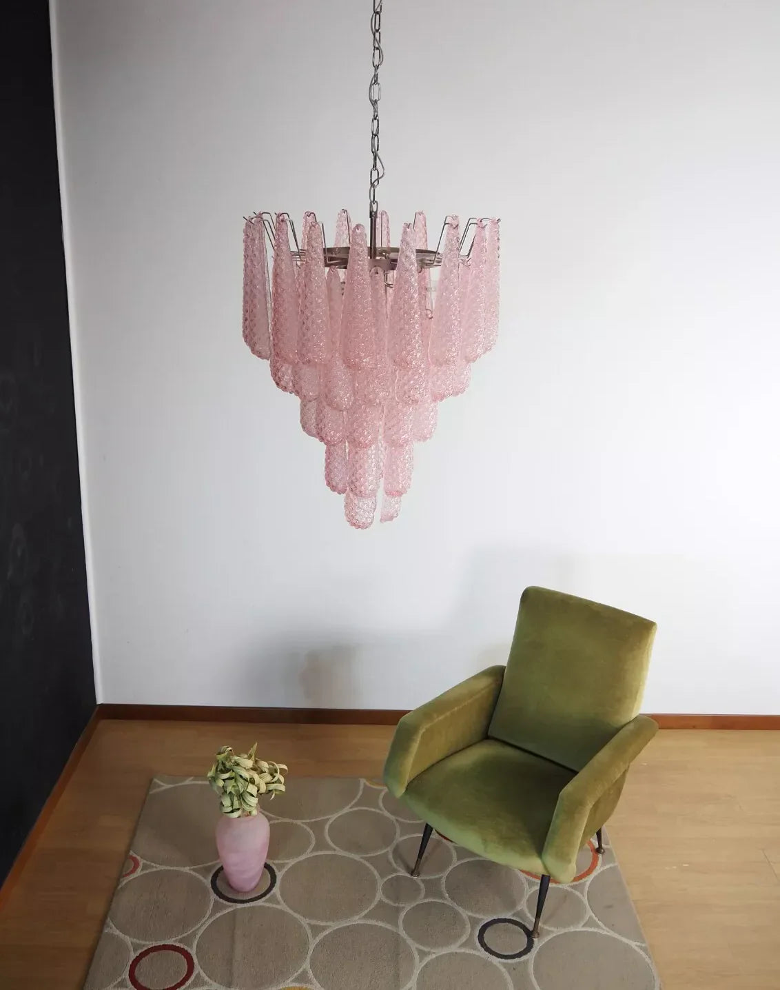 Vintage Murano Pink Petals Drop Glass Chandelier