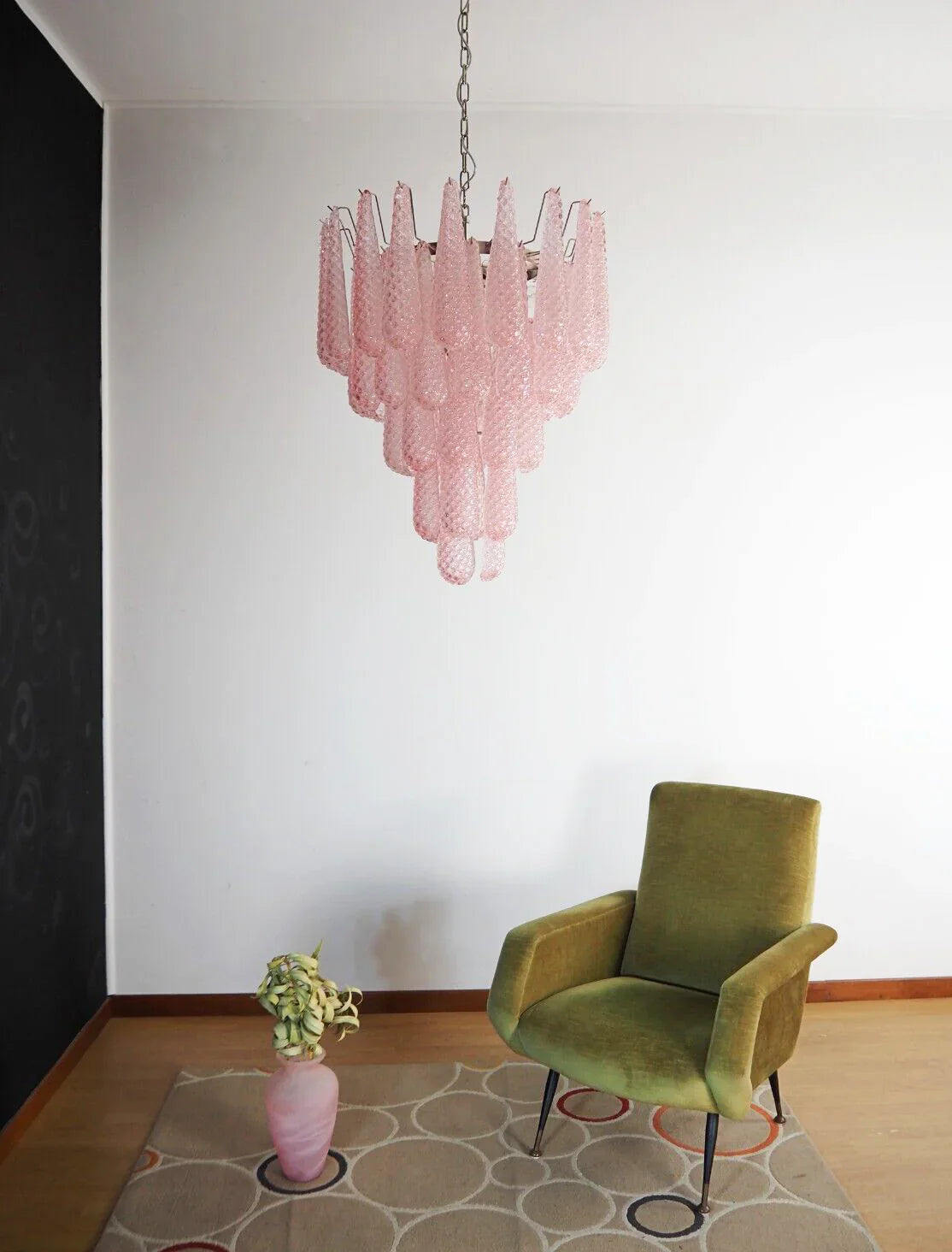 Vintage Murano Pink Petals Drop Glass Chandelier