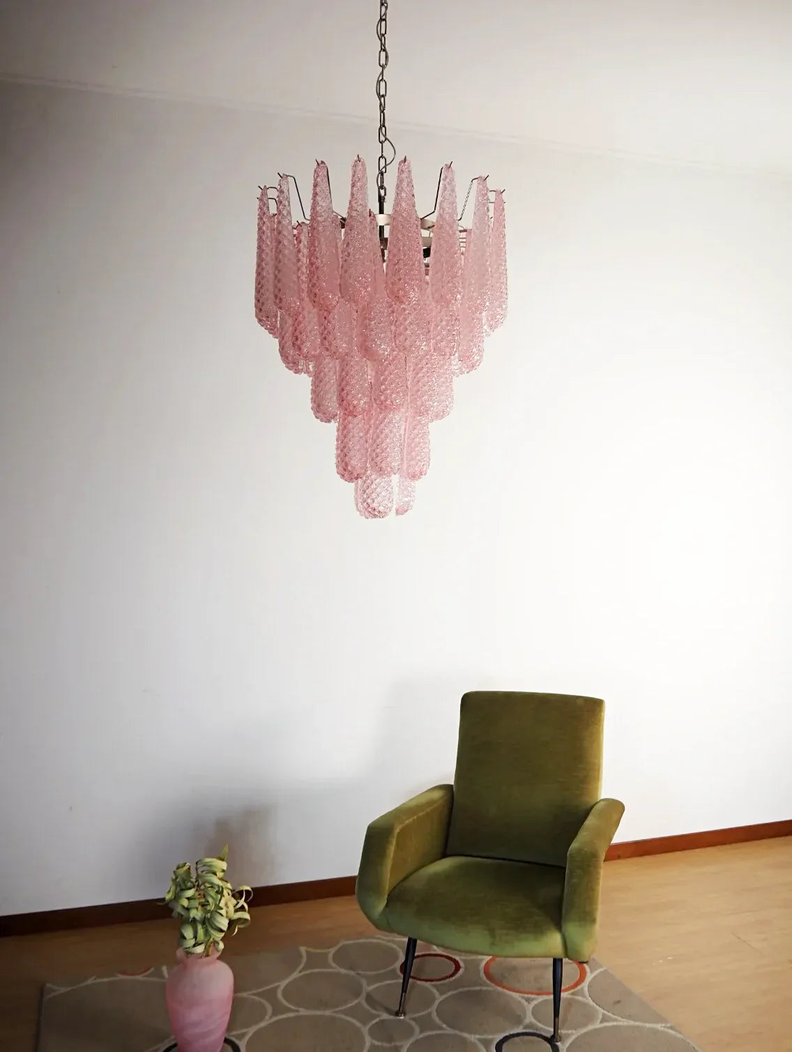 Vintage Murano Pink Petals Drop Glass Chandelier