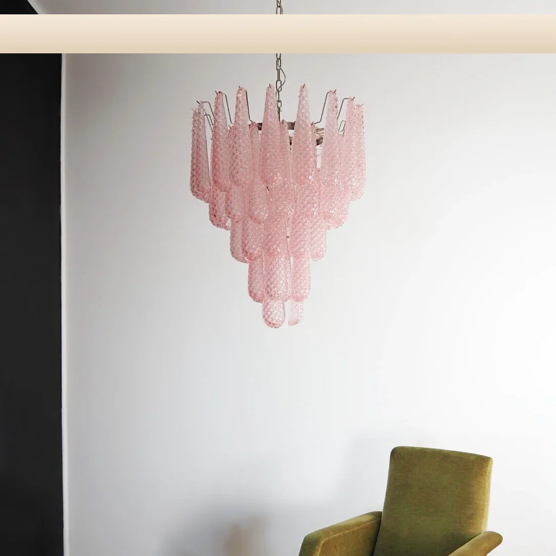 Vintage Murano Pink Petals Drop Glass Chandelier