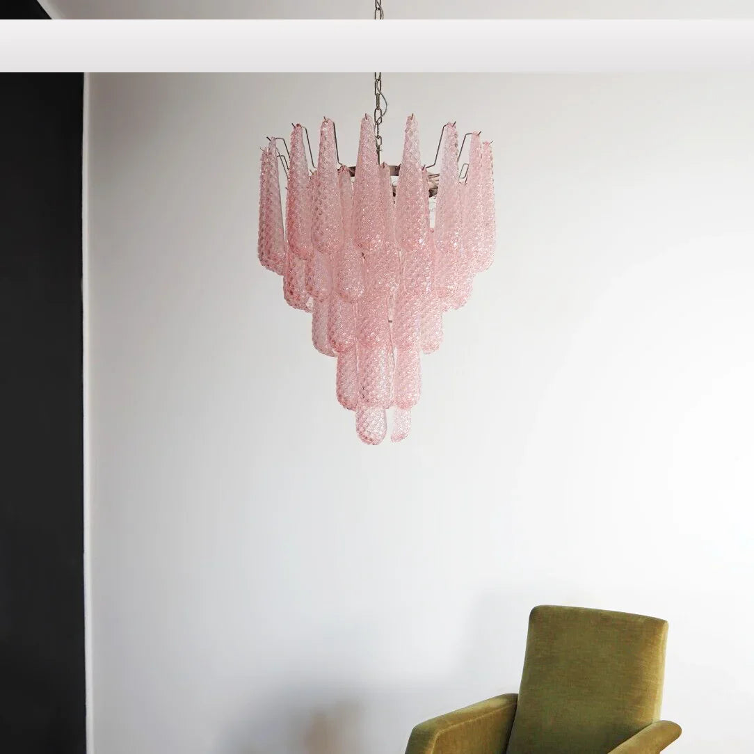 Vintage Murano Pink Petals Drop Glass Chandelier