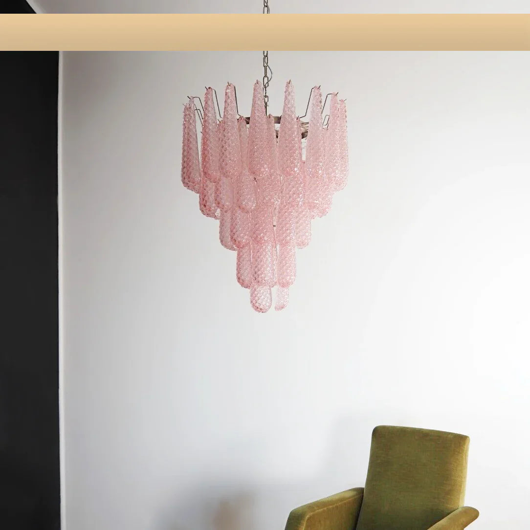Vintage Murano Pink Petals Drop Glass Chandelier