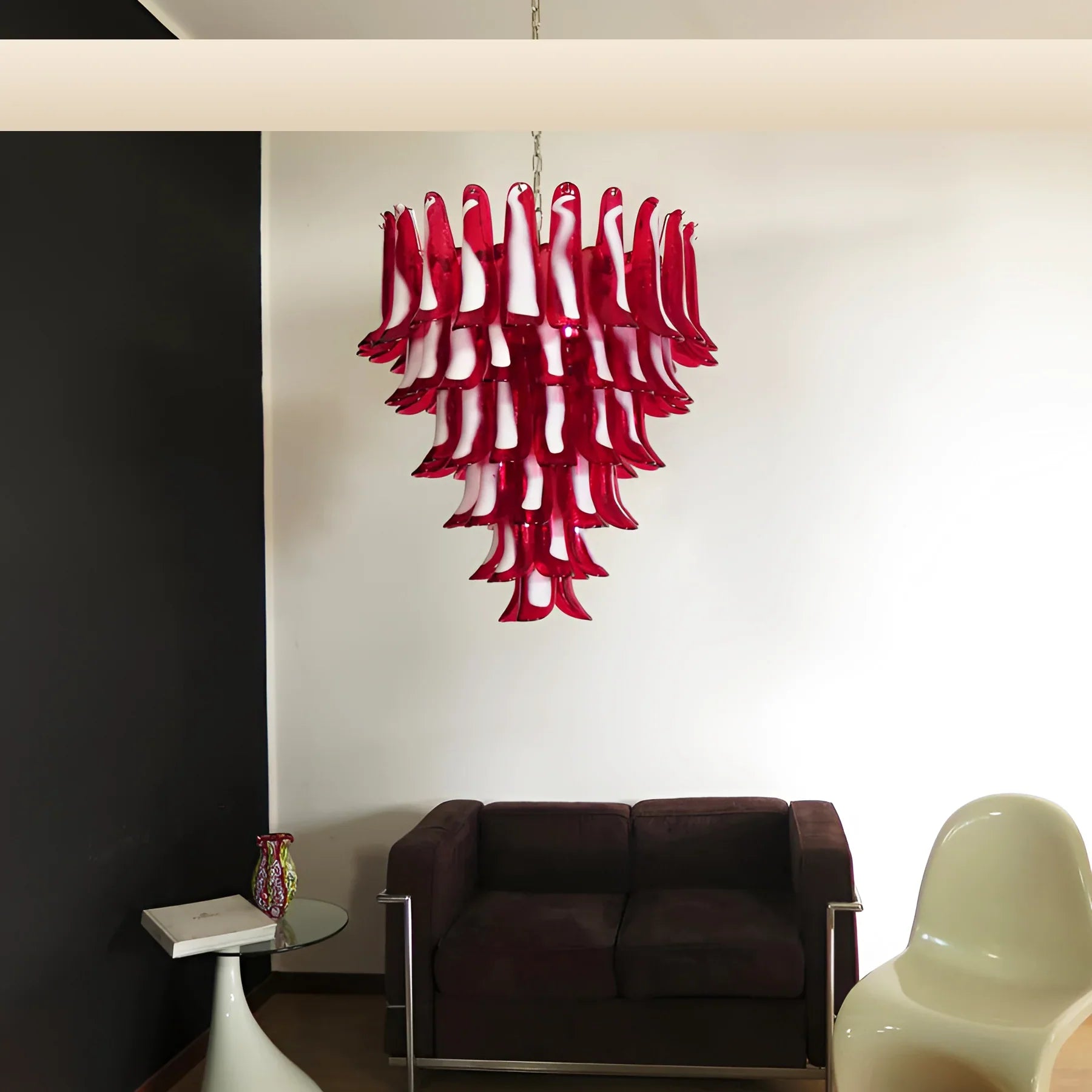 Vintage Murano Red Glass Petals Chandelier 31.5"