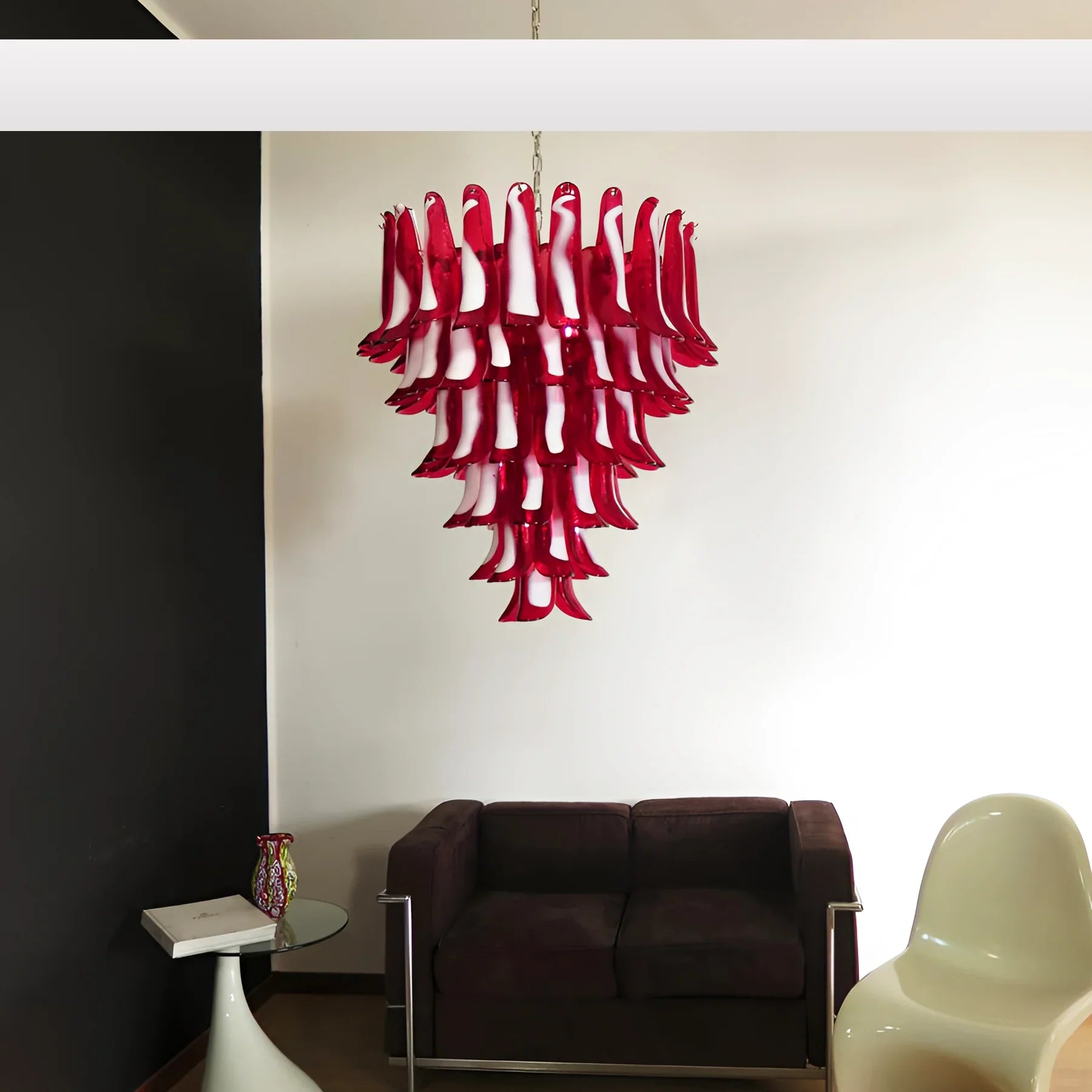 Vintage Murano Red Glass Petals Chandelier 31.5"