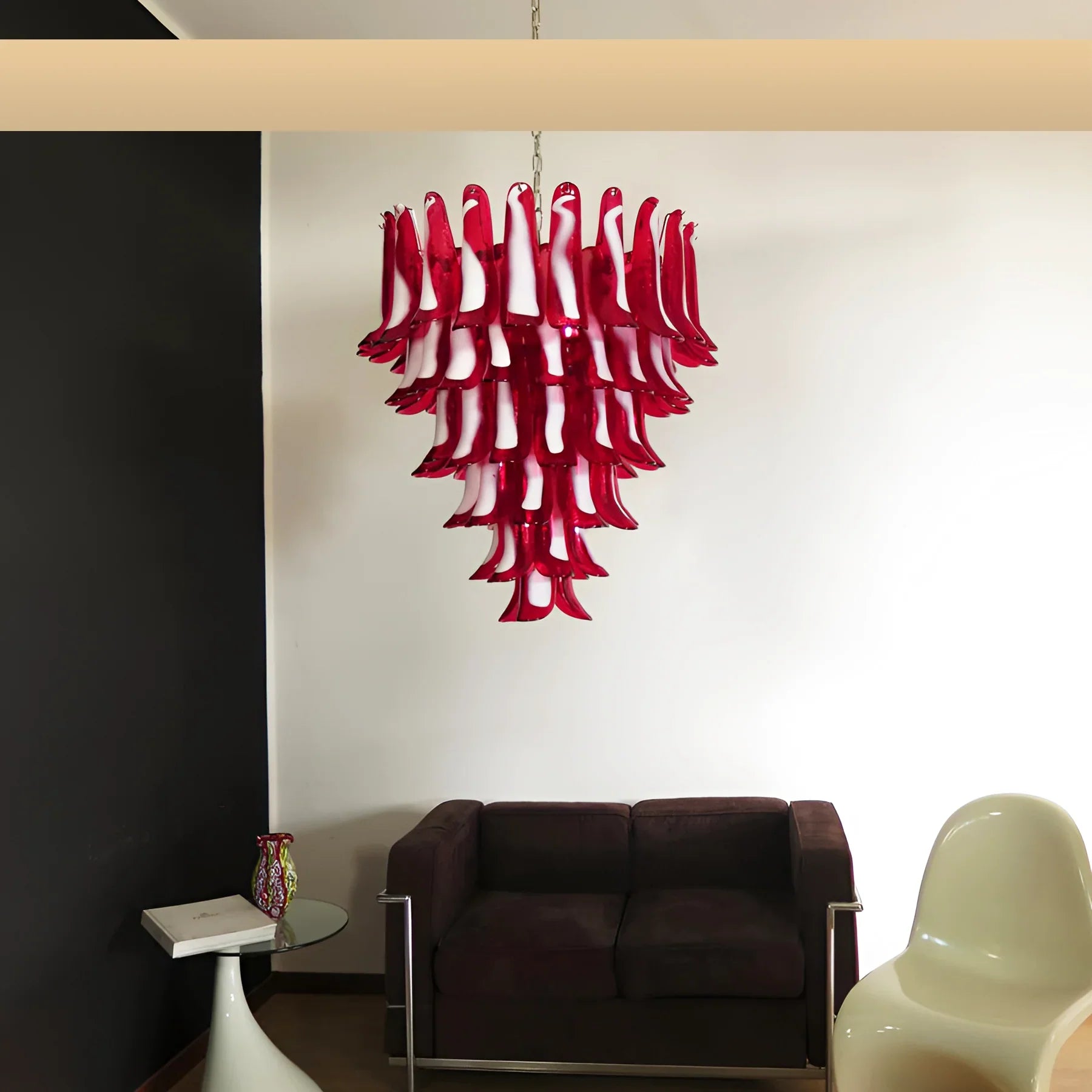 Vintage Murano Red Glass Petals Chandelier 31.5"