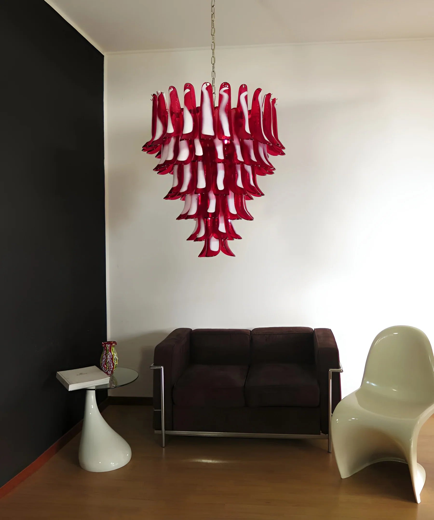 Vintage Murano Red Glass Petals Chandelier 31.5"