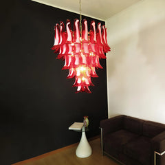 Vintage Murano Red Glass Petals Chandelier 31.5"