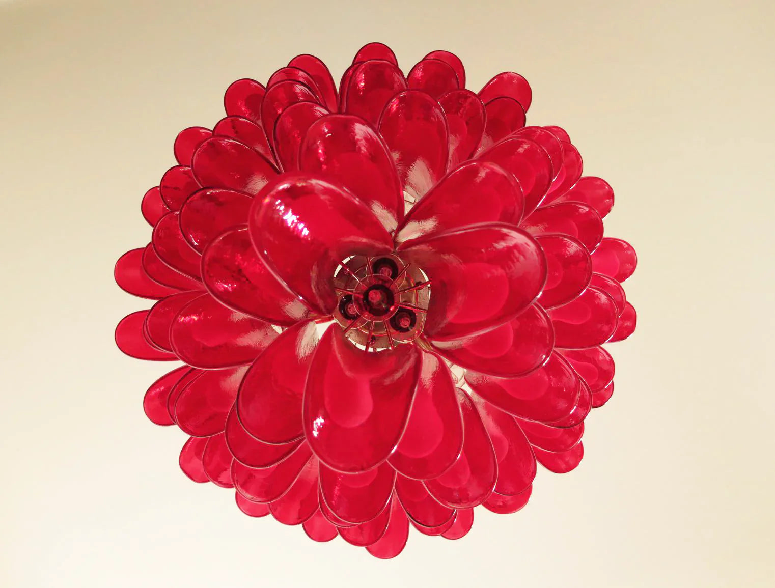 Vintage Murano Red Glass Petals Chandelier 31.5"